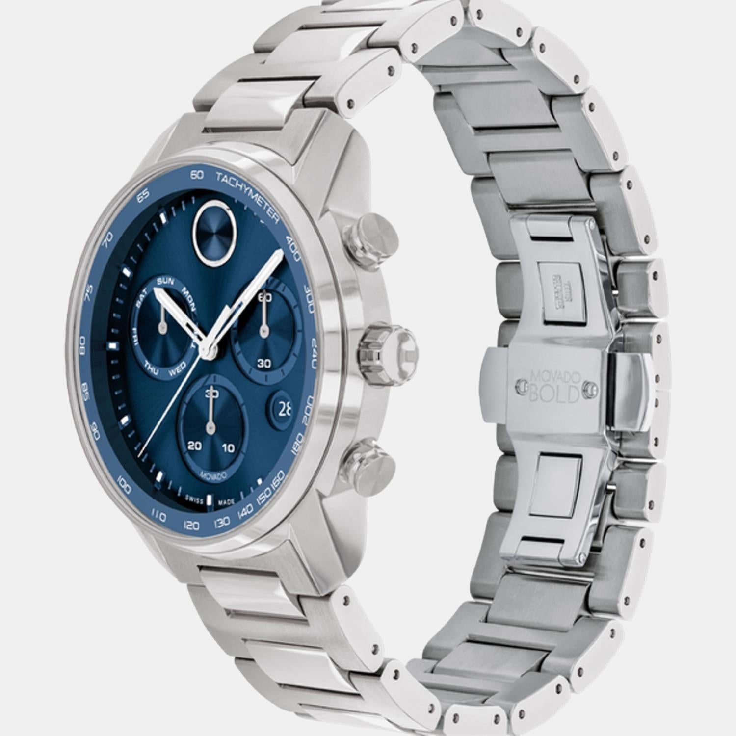 Movado Bold Verso Men Quartz Blue Dial Chronograph Stainless Steel Watch 3600865 - view 2