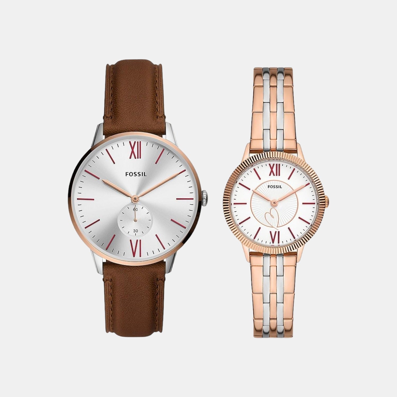 Fossil Addison Couple Quartz White Dial Analog Stainless Steel Watch ES5176SET