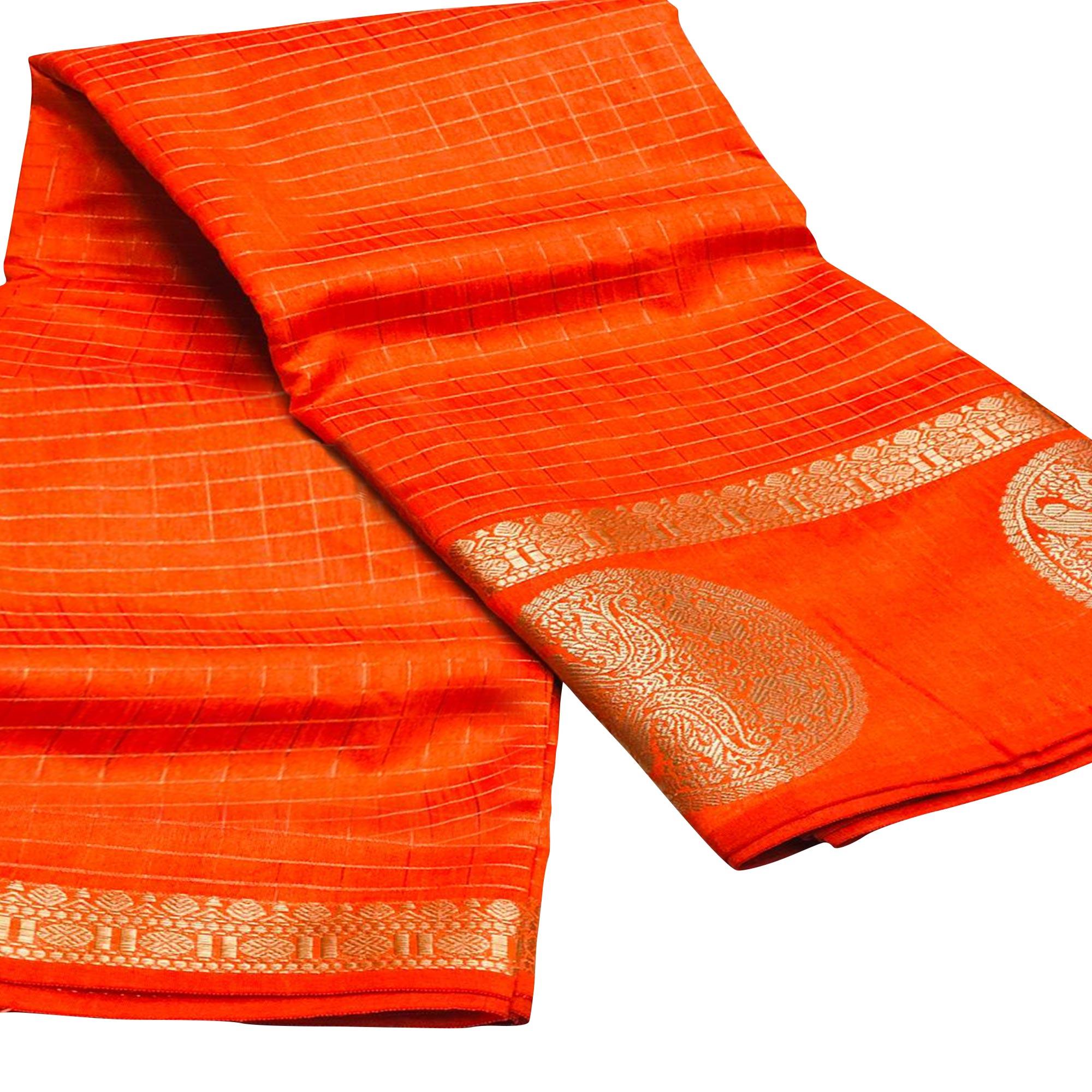 Peachmode Entrancing Orange Colored Festive Wear Woven Silk Saree