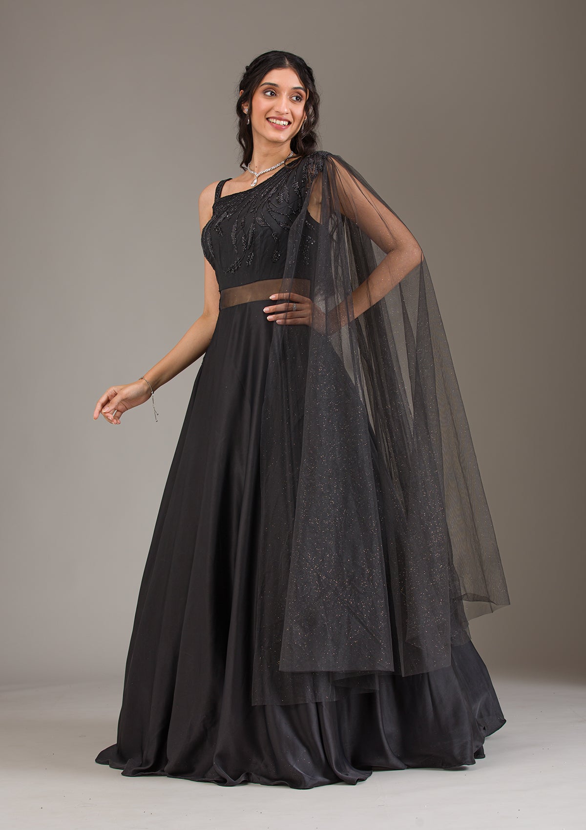Koskii Black Cutdana Net Gown