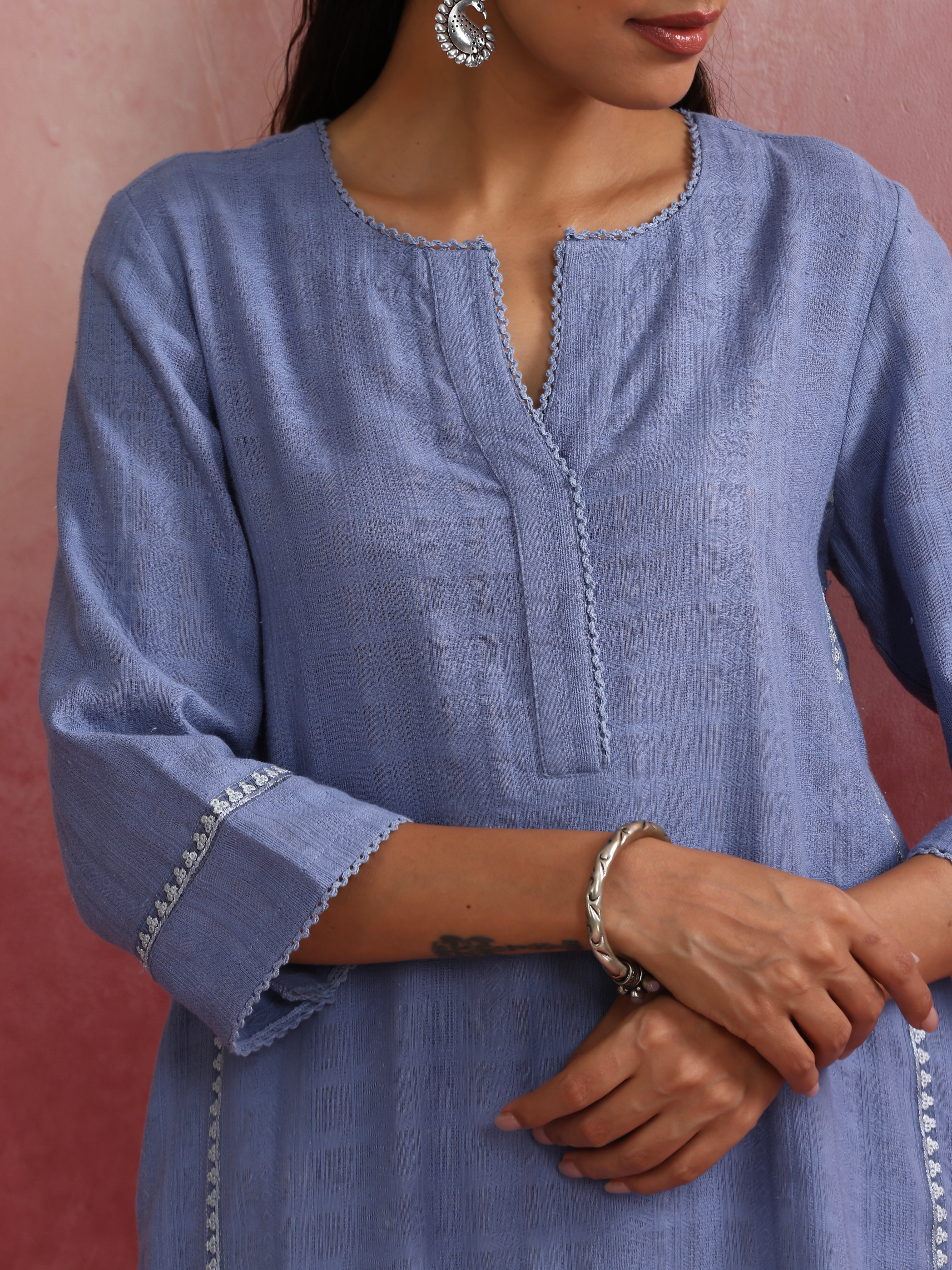 trueBrowns Sky Blue Cotton Kurta Co-ord set - view 5
