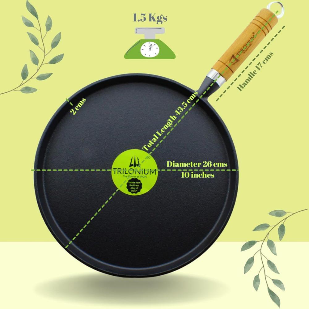 Trilonium Triple Seasoned Cast Iron Tawa | Gas & Induction Compatible | Black - view 2