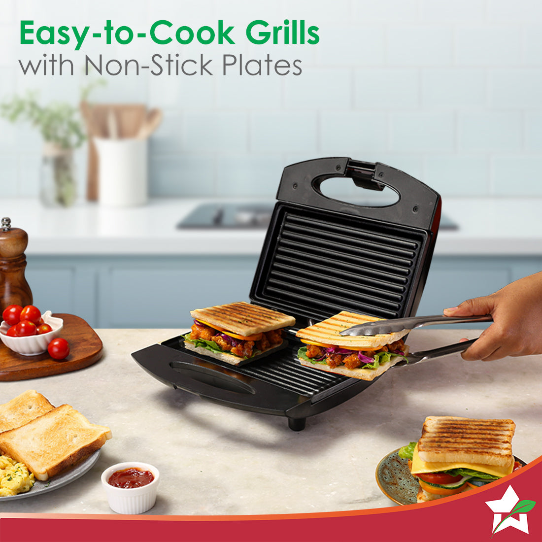 Acura Plus Sandwich Griller| 750W | Non-stick Aluminium Grill Plates by blacktree - view 3