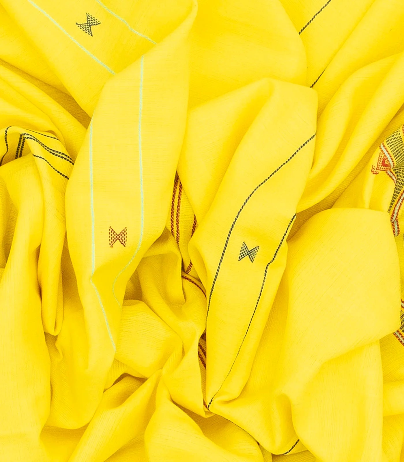 RmKV Lemon Yellow Handloom Bhujodi Cotton Saree With Buttas - view 3