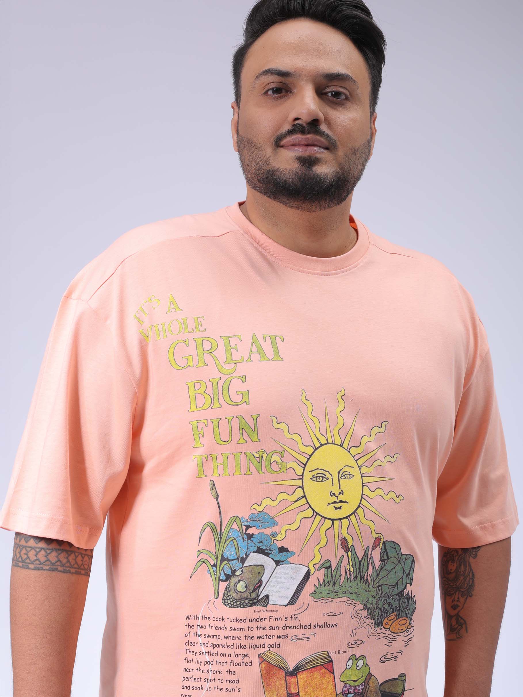 HARDSODA Men's Plus Size Peach Relaxed Fit Printed T-Shirt