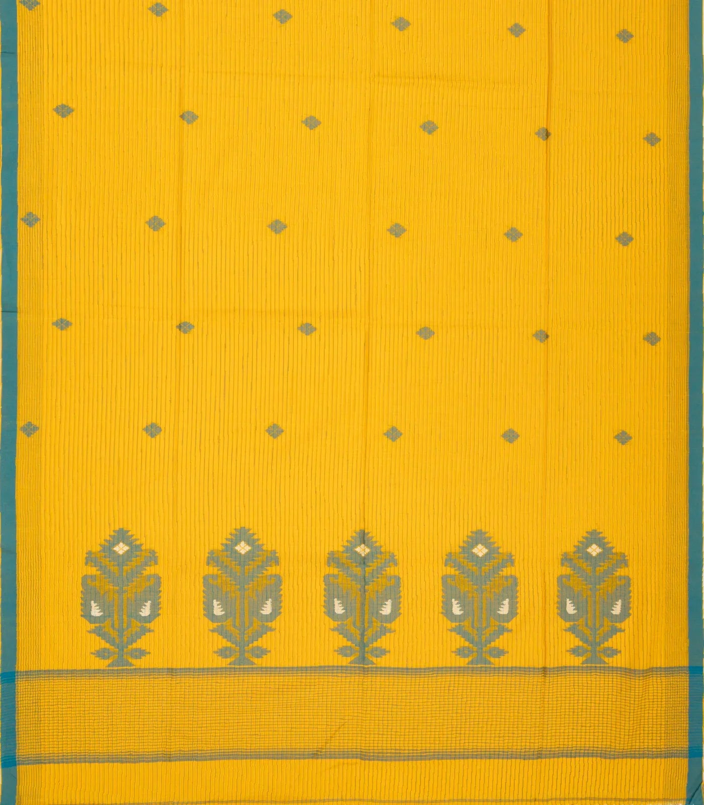 RmKV Yellow Handloom Bengal Cotton Saree And Floral Buttas - view 2