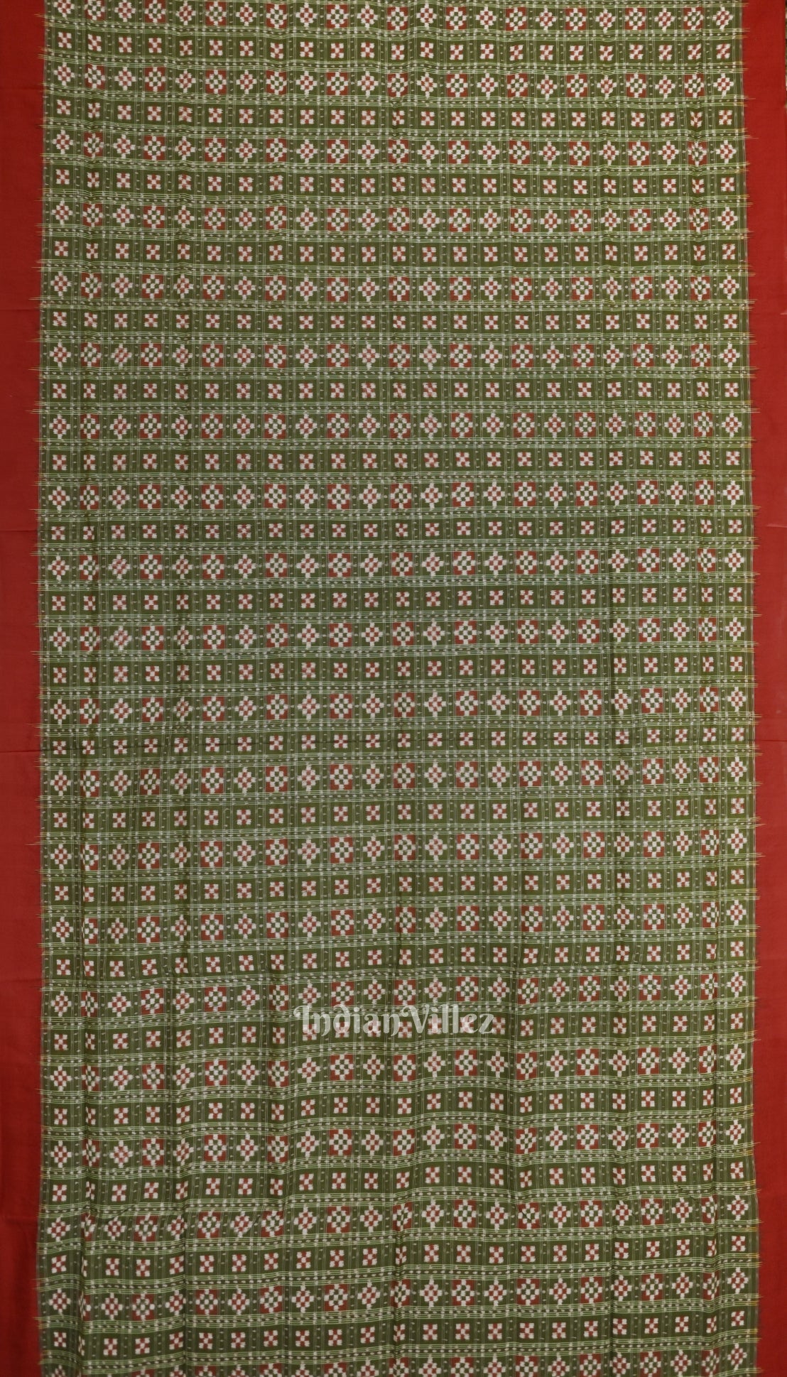 IndianVillèz Green Red Pasapali Theme Sambalpuri Silk Saree - view 4