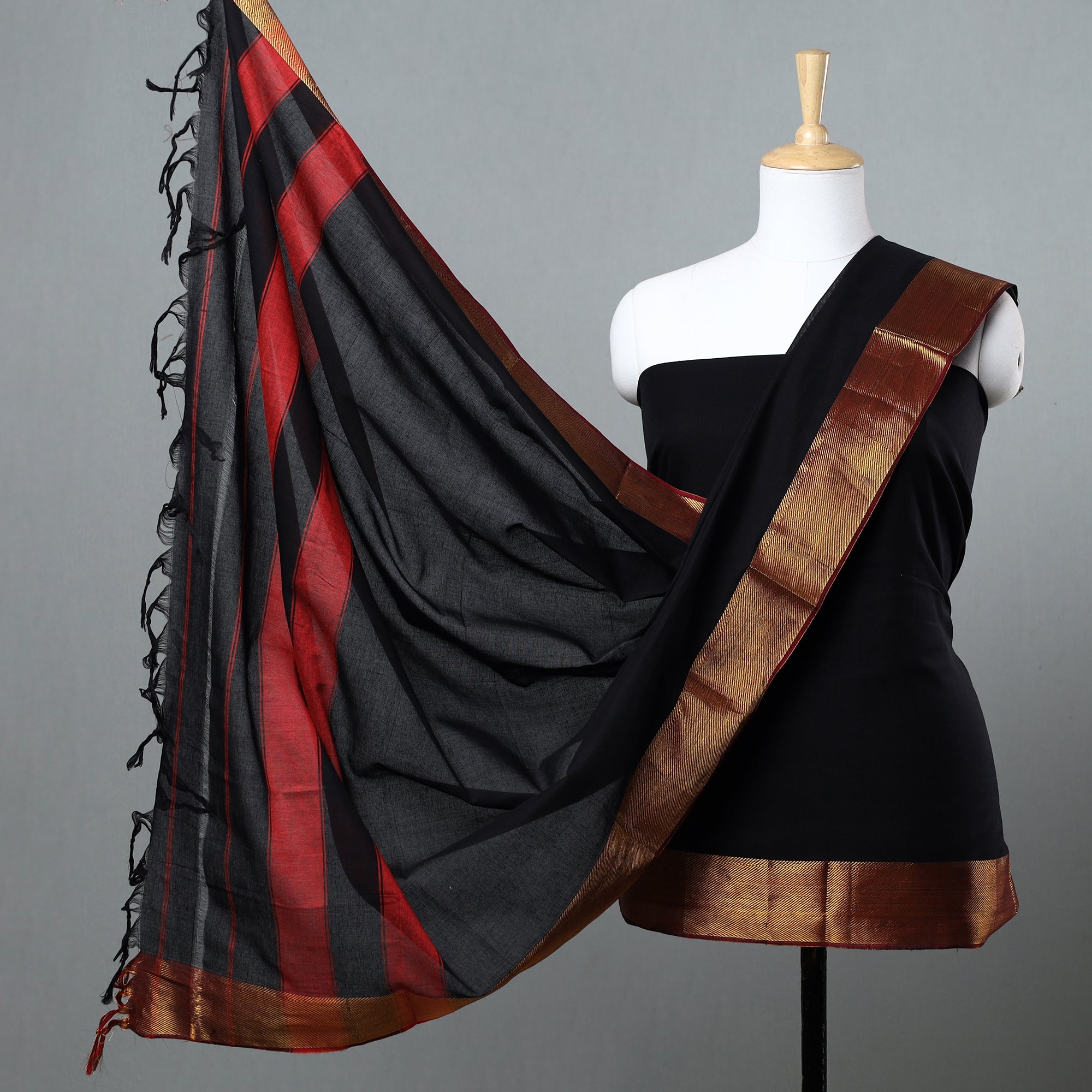 SOUTH KARGHA Black - 3pc Dharwad Cotton Suit Material Set 11