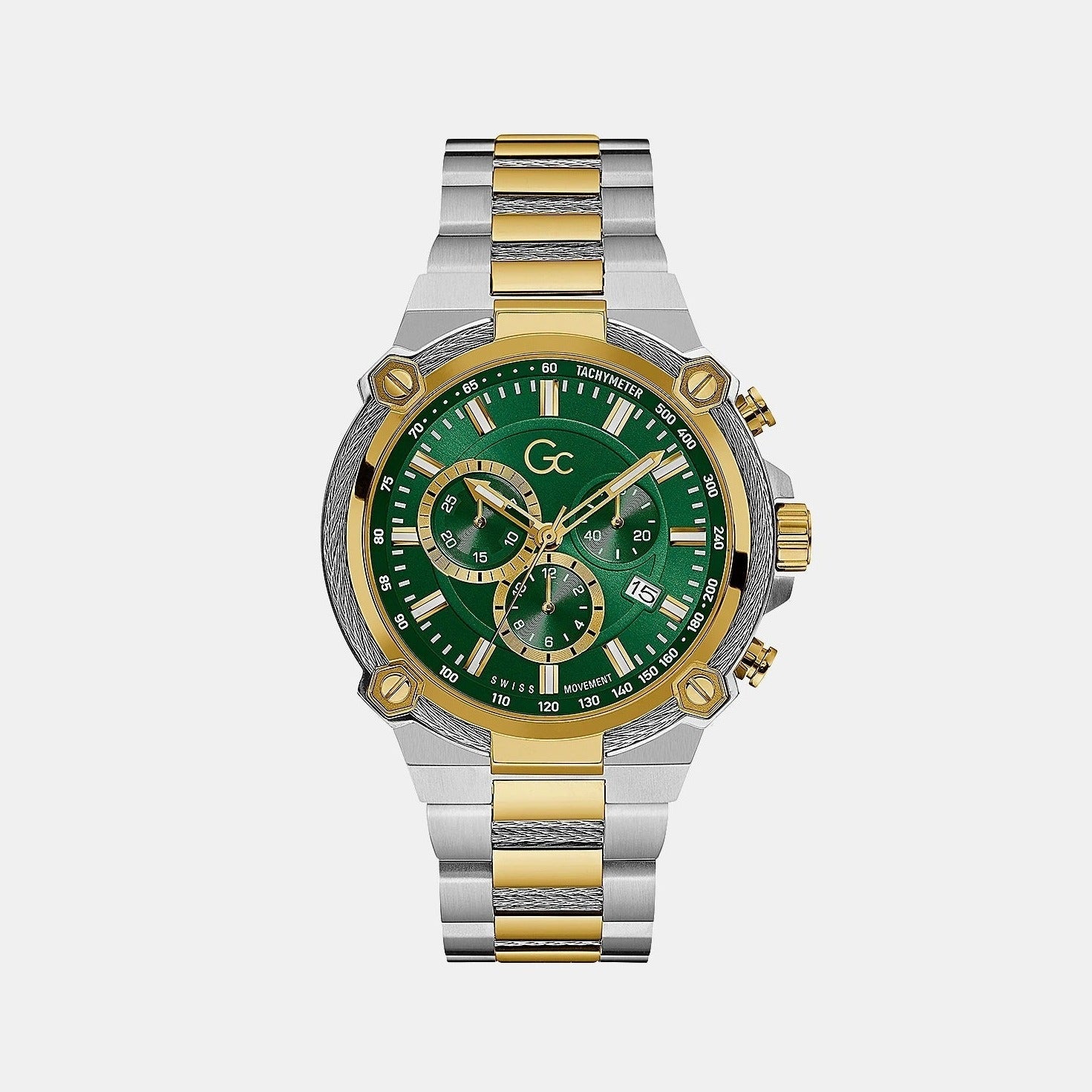 GC Cable Force Chrono Men Quartz Green Dial Chronograph Stainless Steel Watch Y24014G9MF