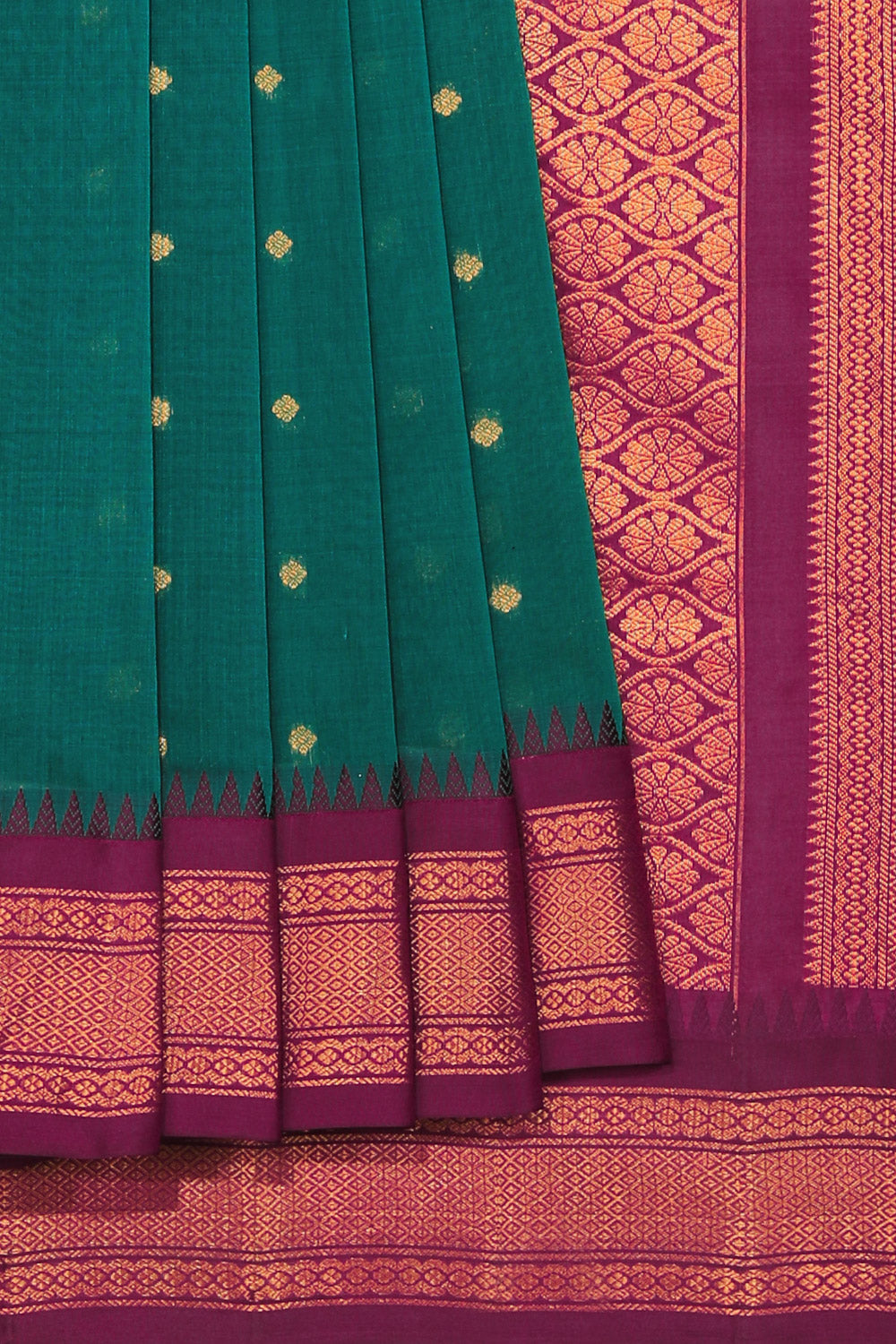 Kalanjali Gadwal Cotton Silk Teal Green Saree