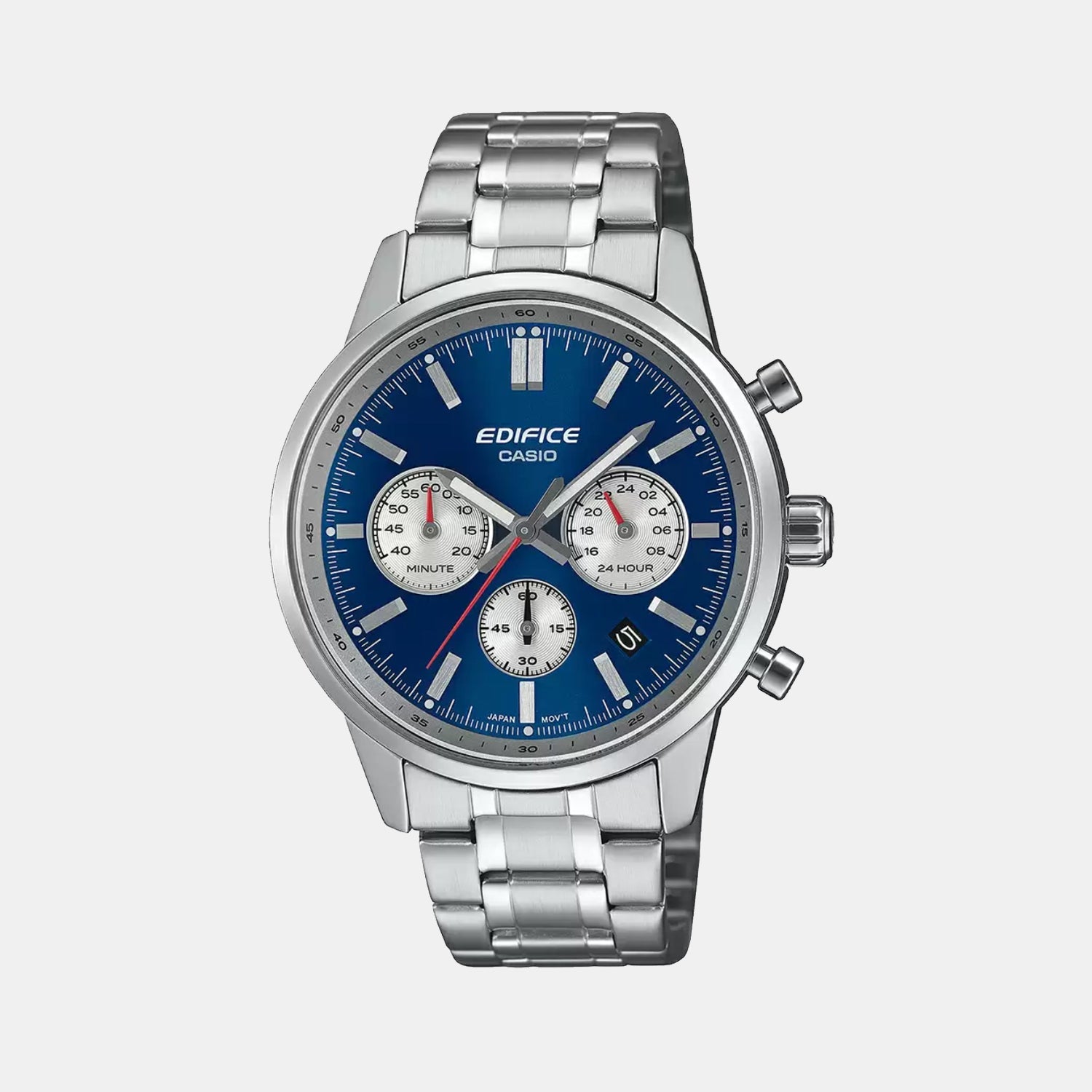 Casio Edifice Men Quartz Blue & White Dial Multi-Function Stainless Steel Watch ED656