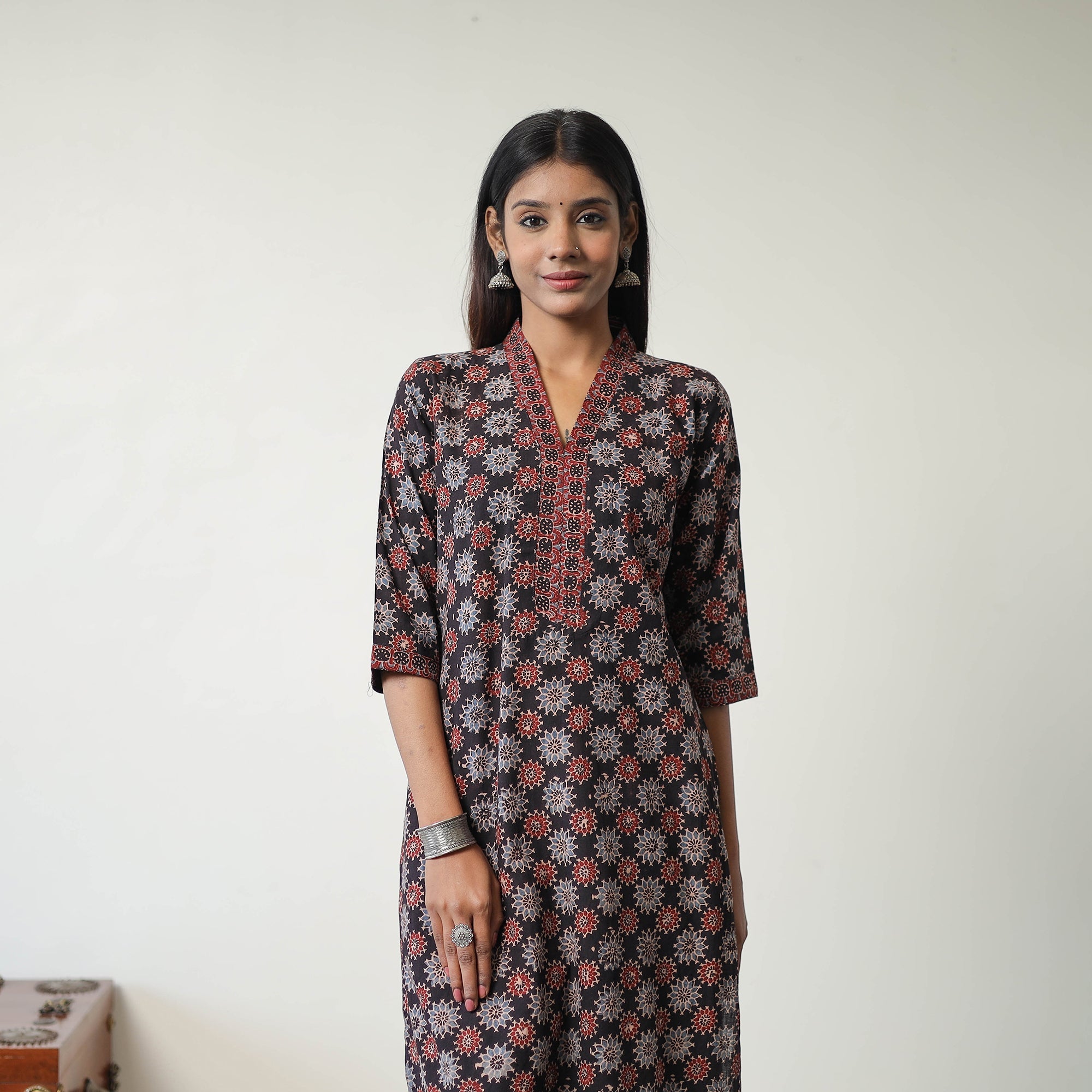 ITOKRI CASUALS Black - Block Printed Cotton Straight Ajrakh Kurta 24