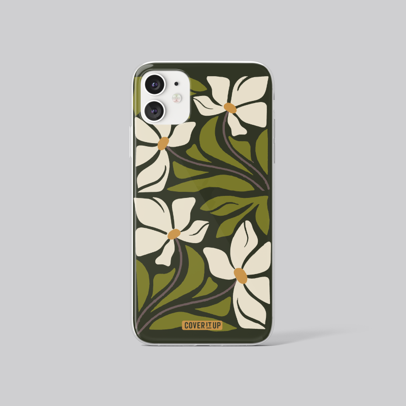 Cover It Up Green and White Floral Clear Silicone Case
