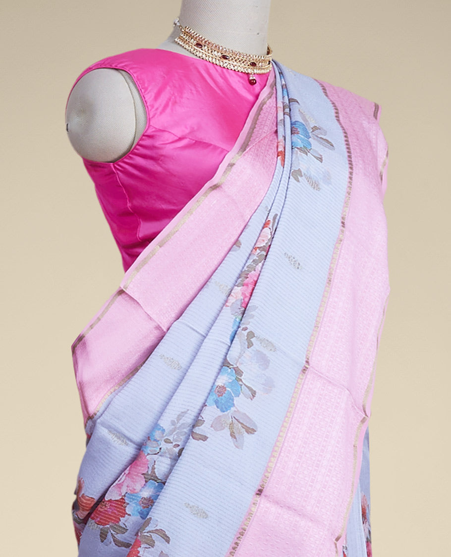 Pothys multi-colored floral printed pure crepe saree with contrast floral zari border