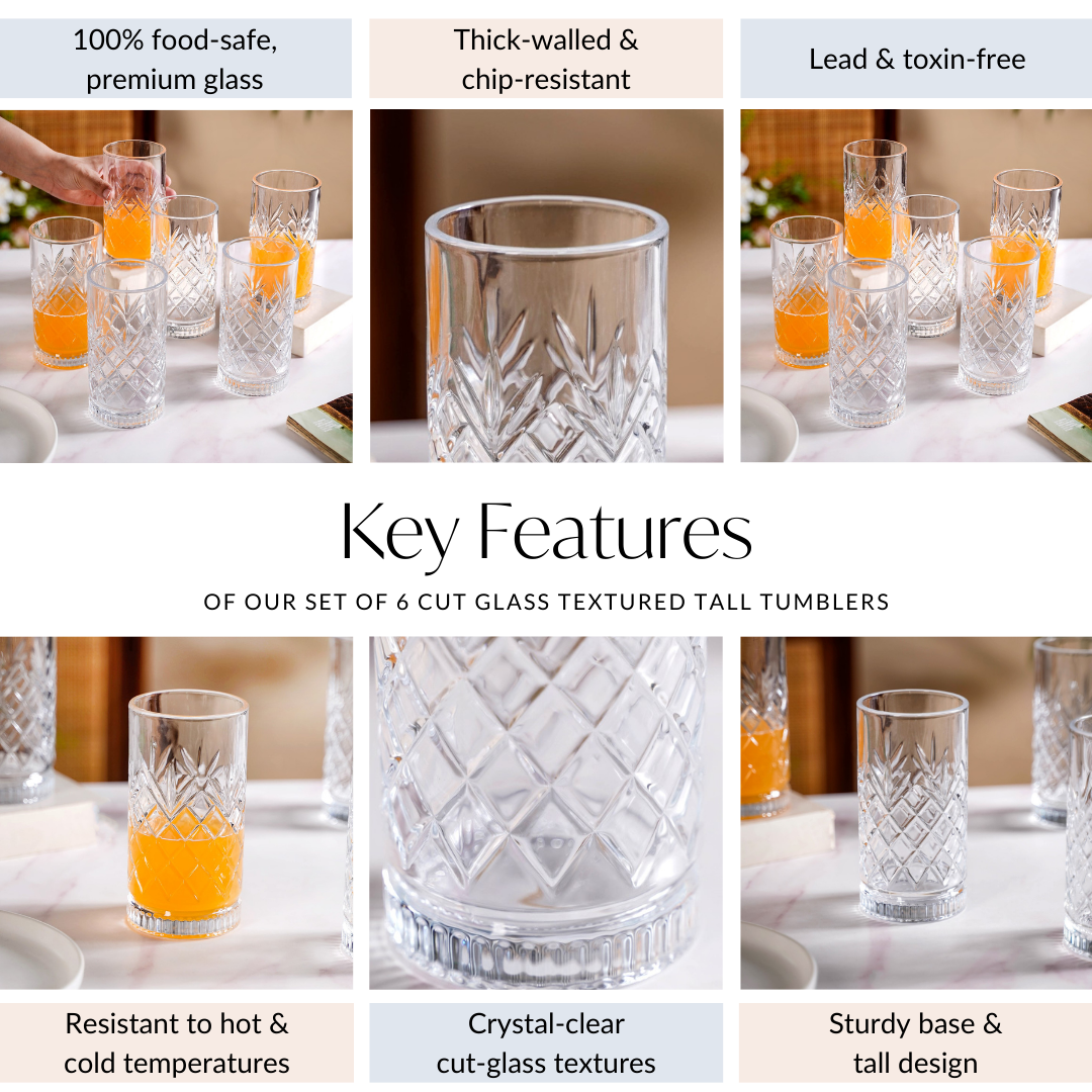 Nestasia Textured Glass Tall Tumblers Set Of 6 490ml - view 6
