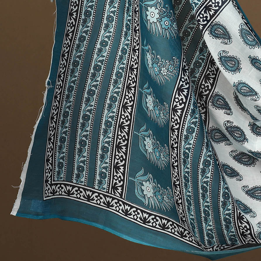 ARTISAN HAND BLOCK PRINTS Blue - 3pc Sanganeri Block Print Cotton Dress Material 11 - view 4