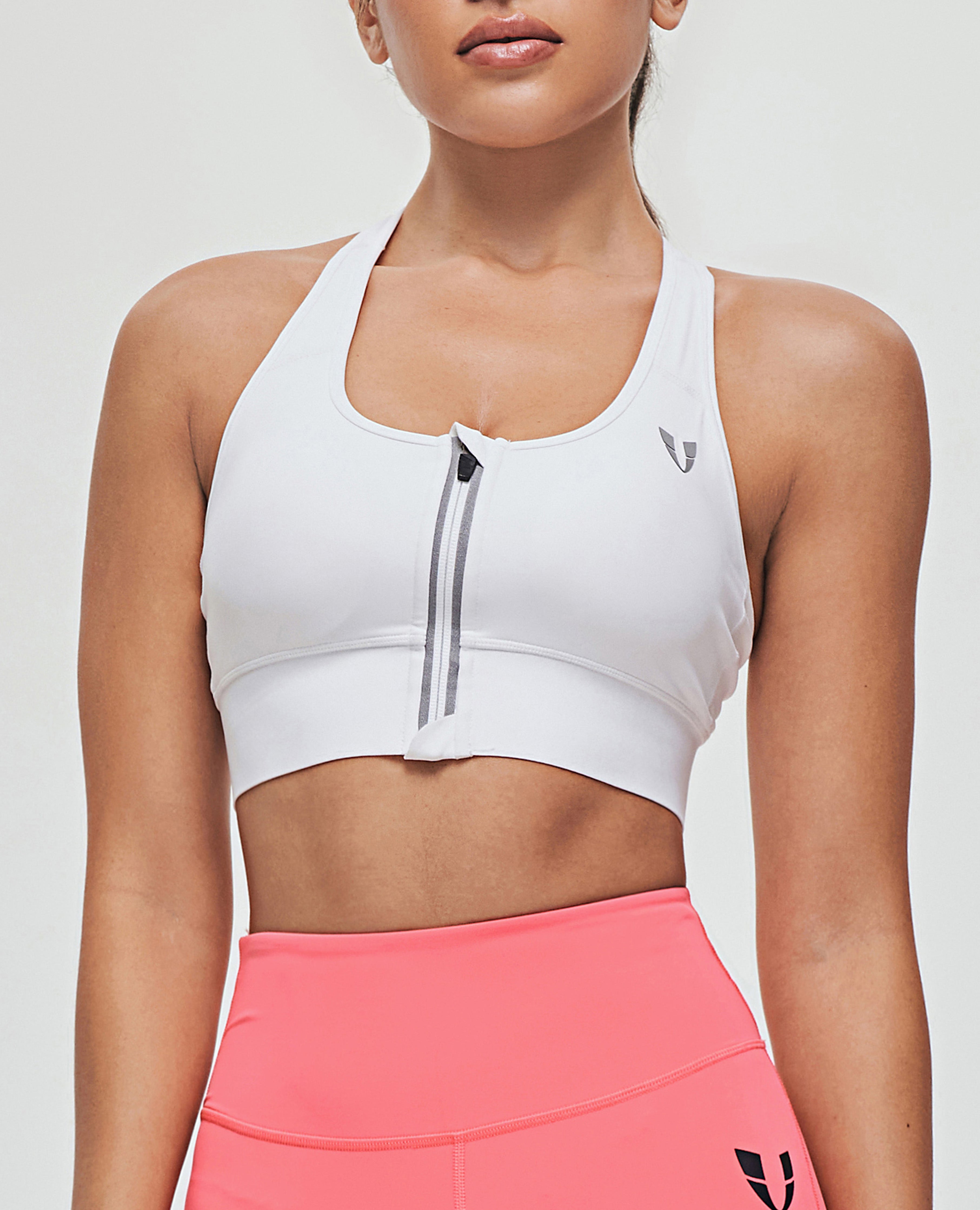 FIRM ABS Zip Front Sports Bra - White