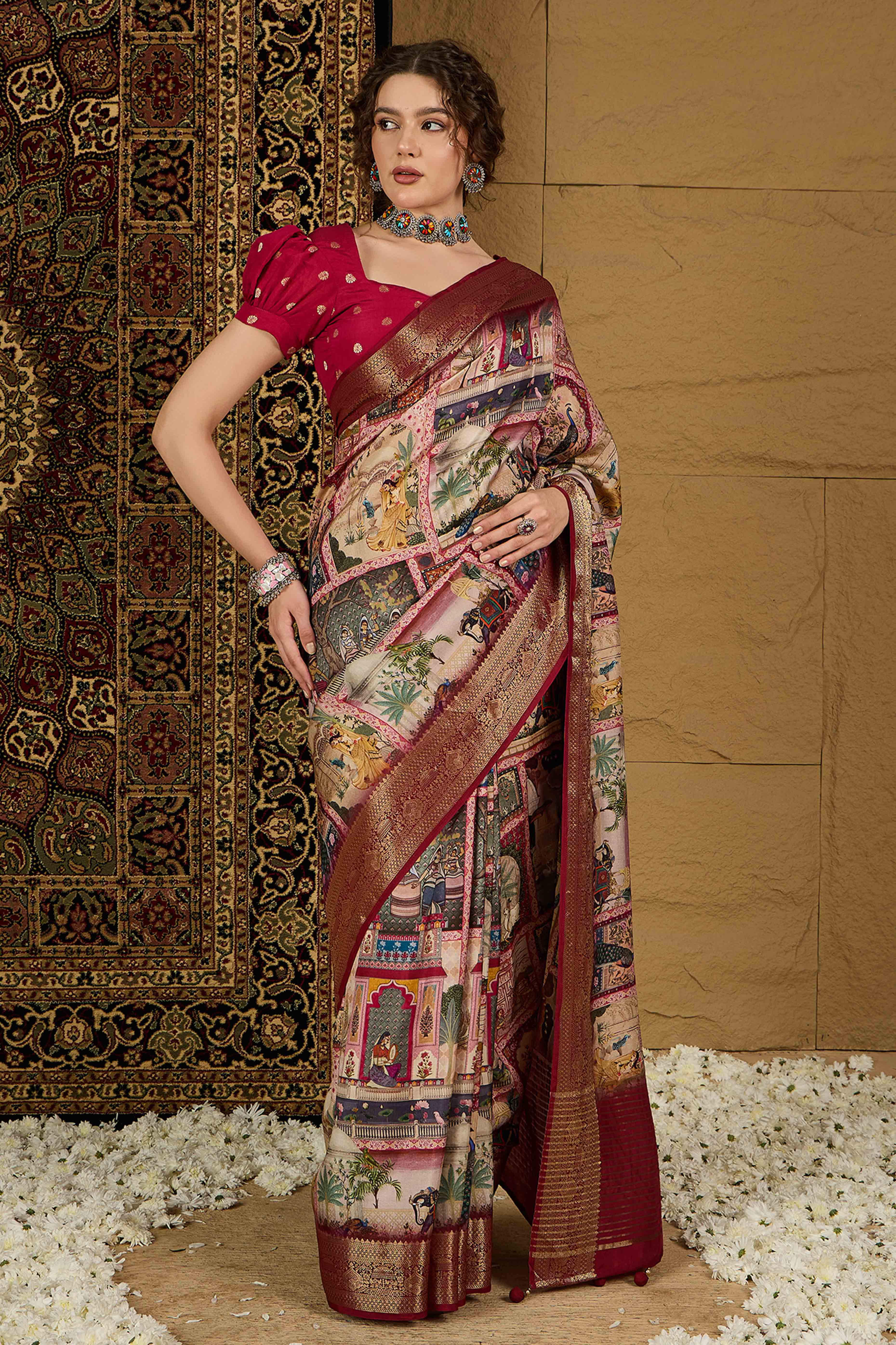 Peachmode Multicolor Abstract Print Printed Viscose Saree