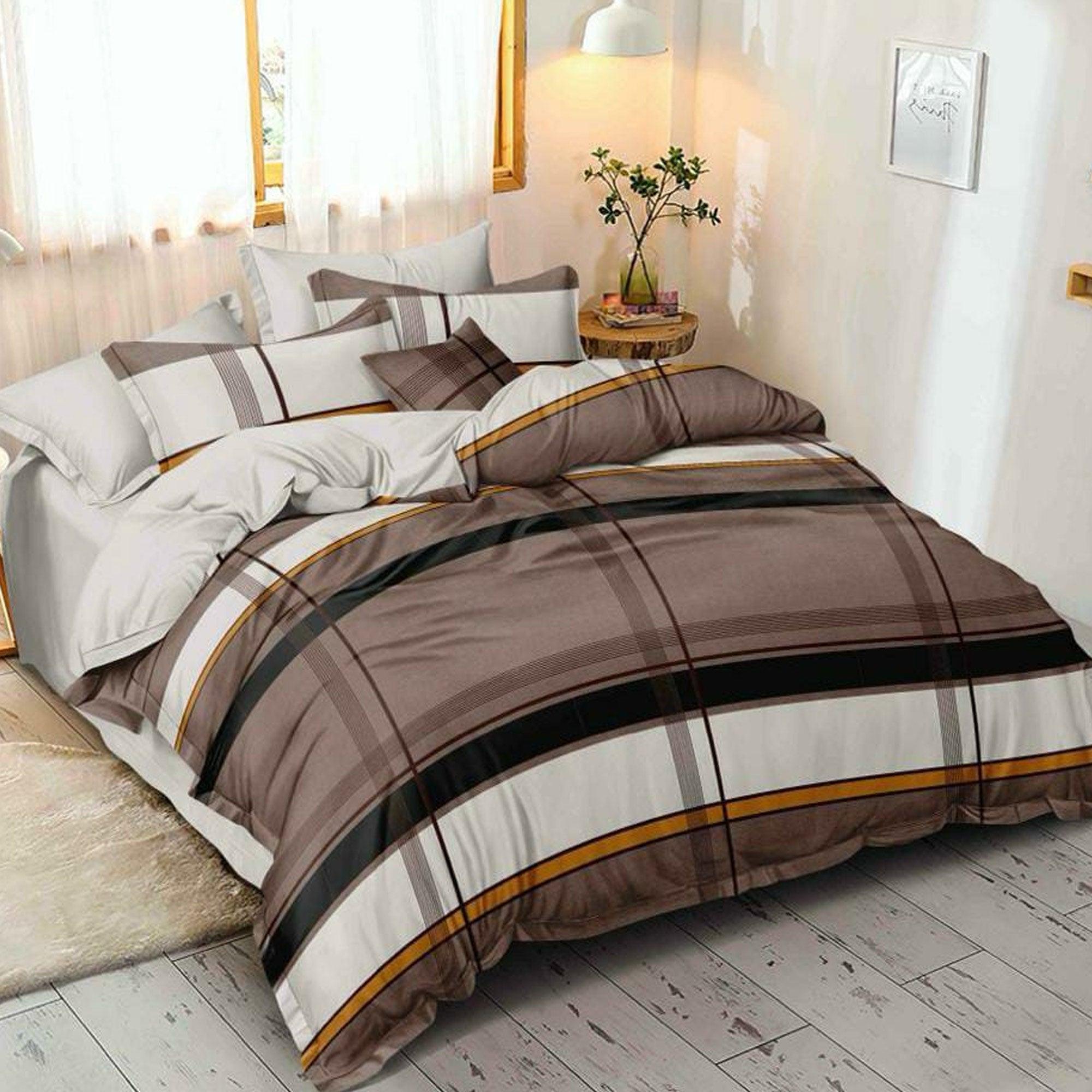 Peachmode Brown Cotton Blend Double Bedsheet with Pillow Cover