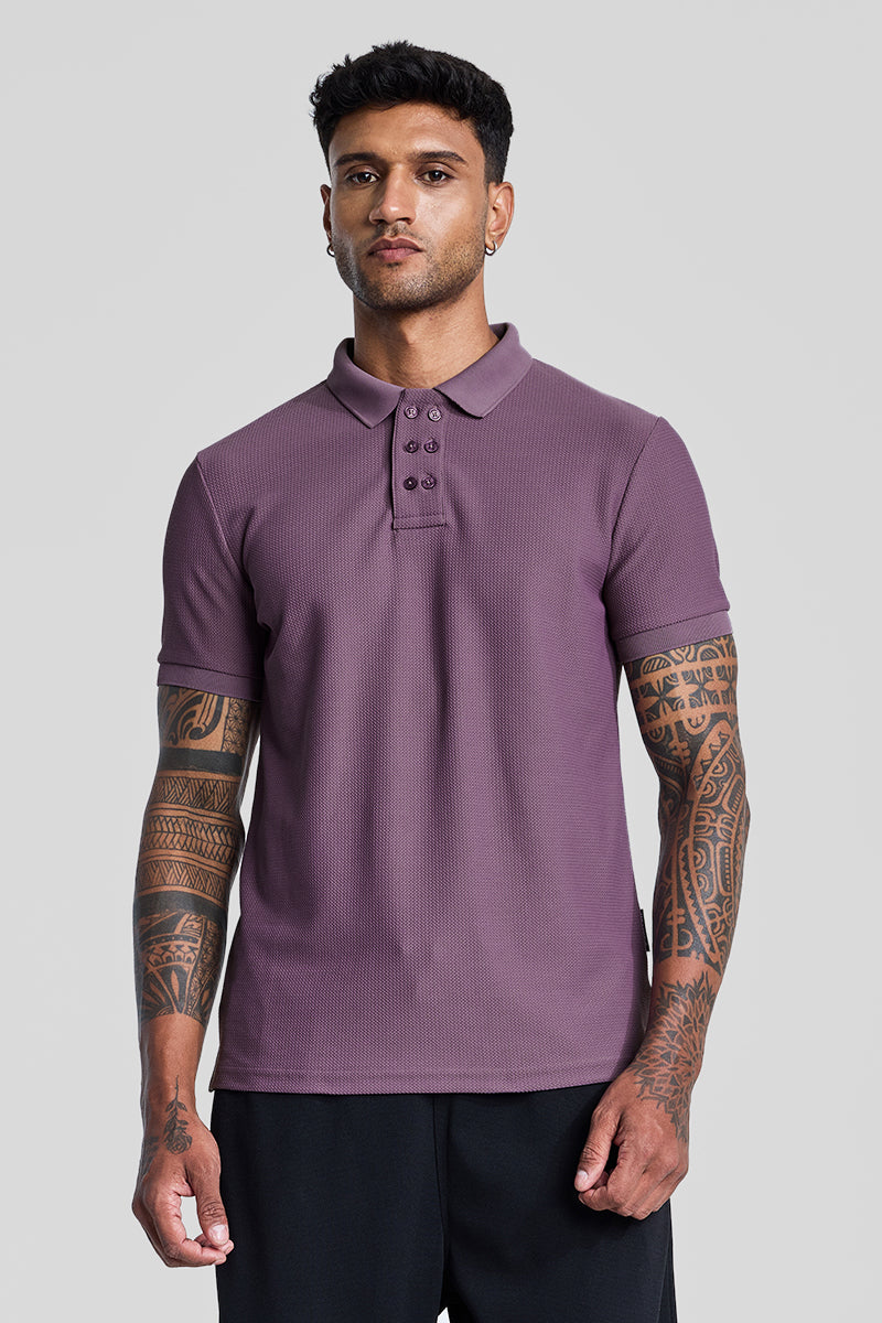 SNITCH Lavender Textured Polo T-Shirt
