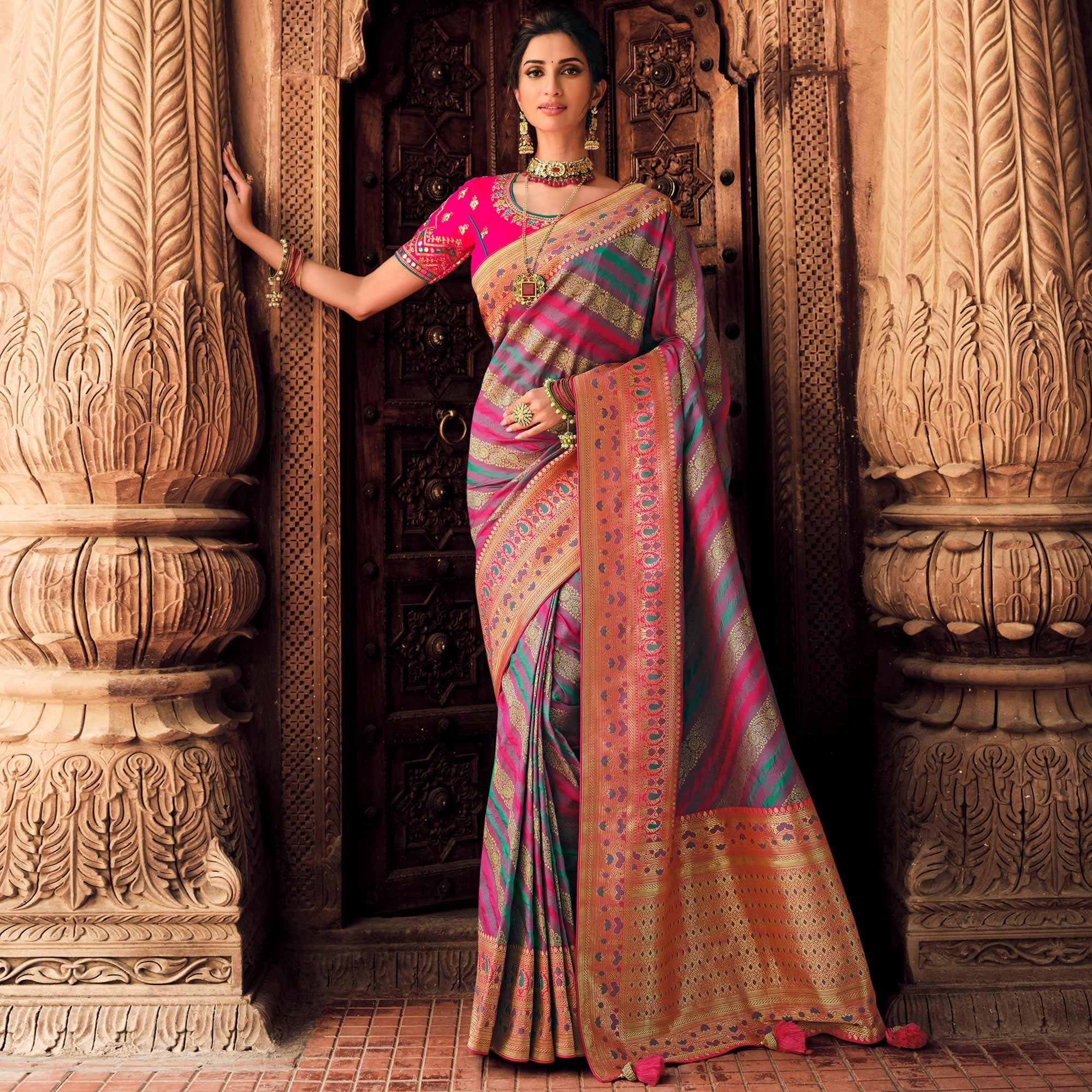 Peachmode Multicolor Festive Wear Woven Silk Saree