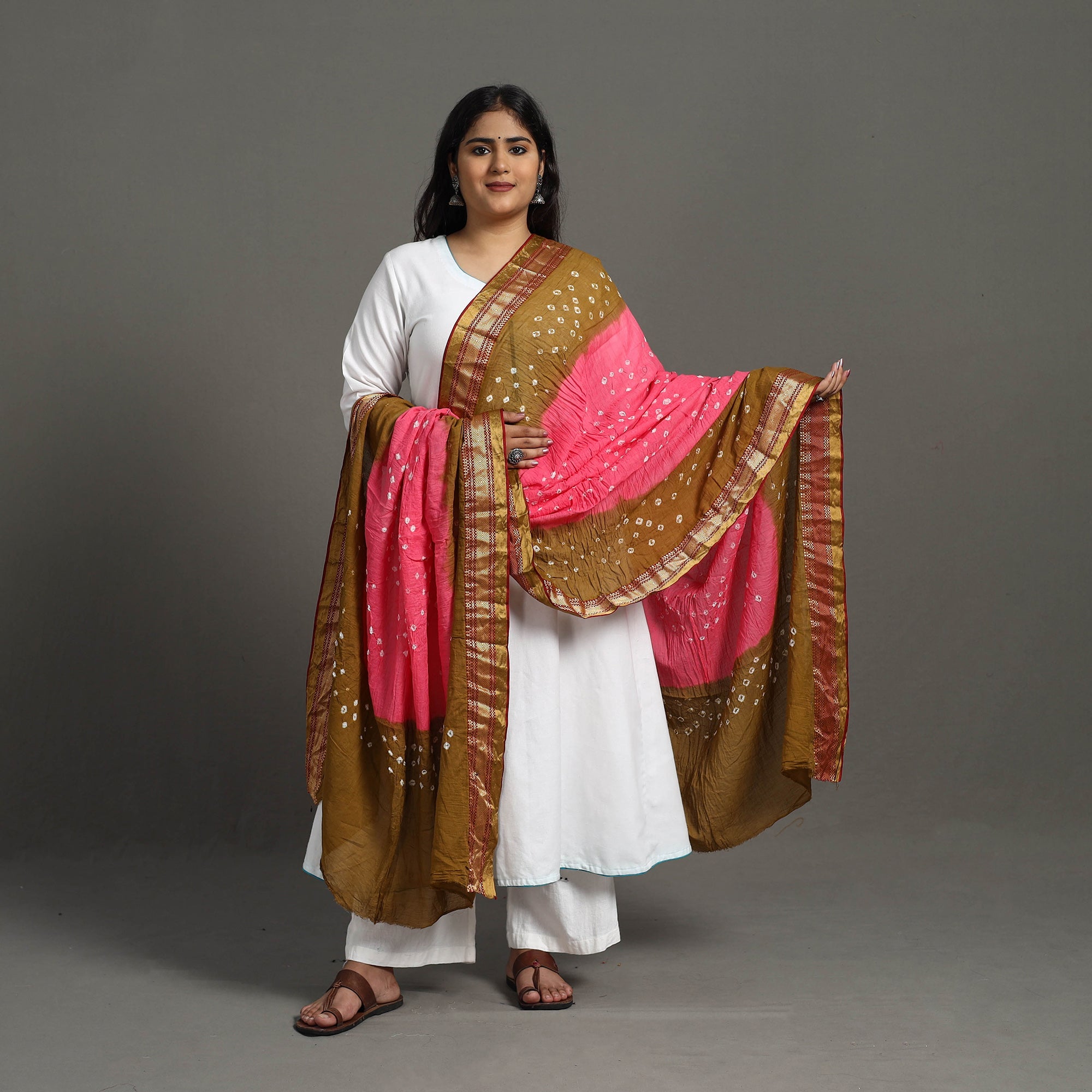 KACHCHH JI CHHAAP Brown - Kutch Tie-Dye Cotton Bandhani Dupatta with Border 29
