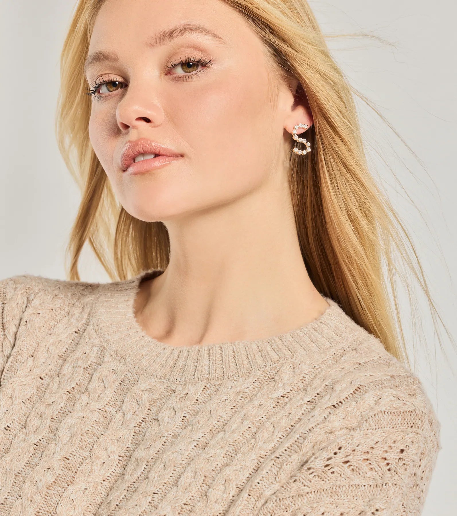 Windsor S Initial Rhinestone Stud Earrings – GOLD - view 2