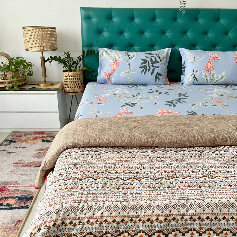 Urban Space -Home Furnishing Store Cotton Bedsheet + AC Blanket Combo Pack - (Combo 20 - Bloom Ray Grey + Mexico)