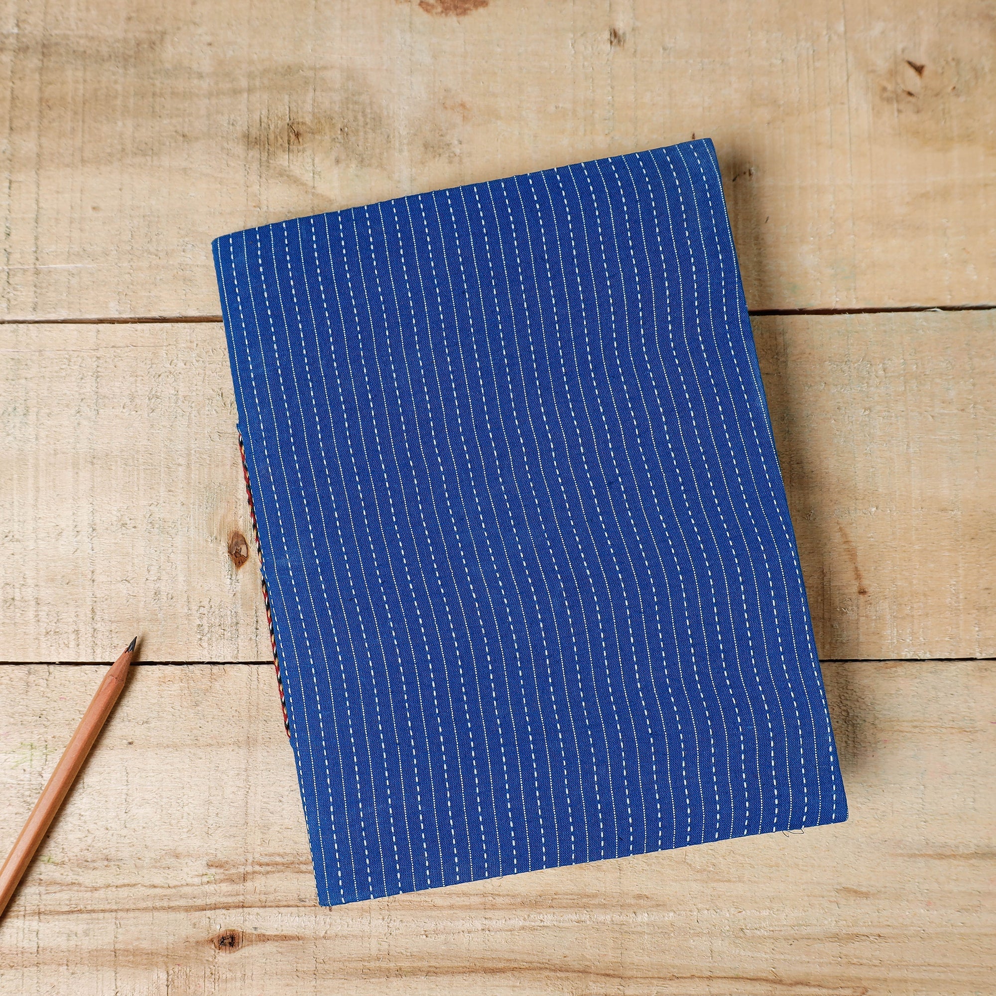 BINDAAS UNLIMITED Blue - Kantha Stitch Fabric Cover Handmade Paper Notebook (9 x 7 in)