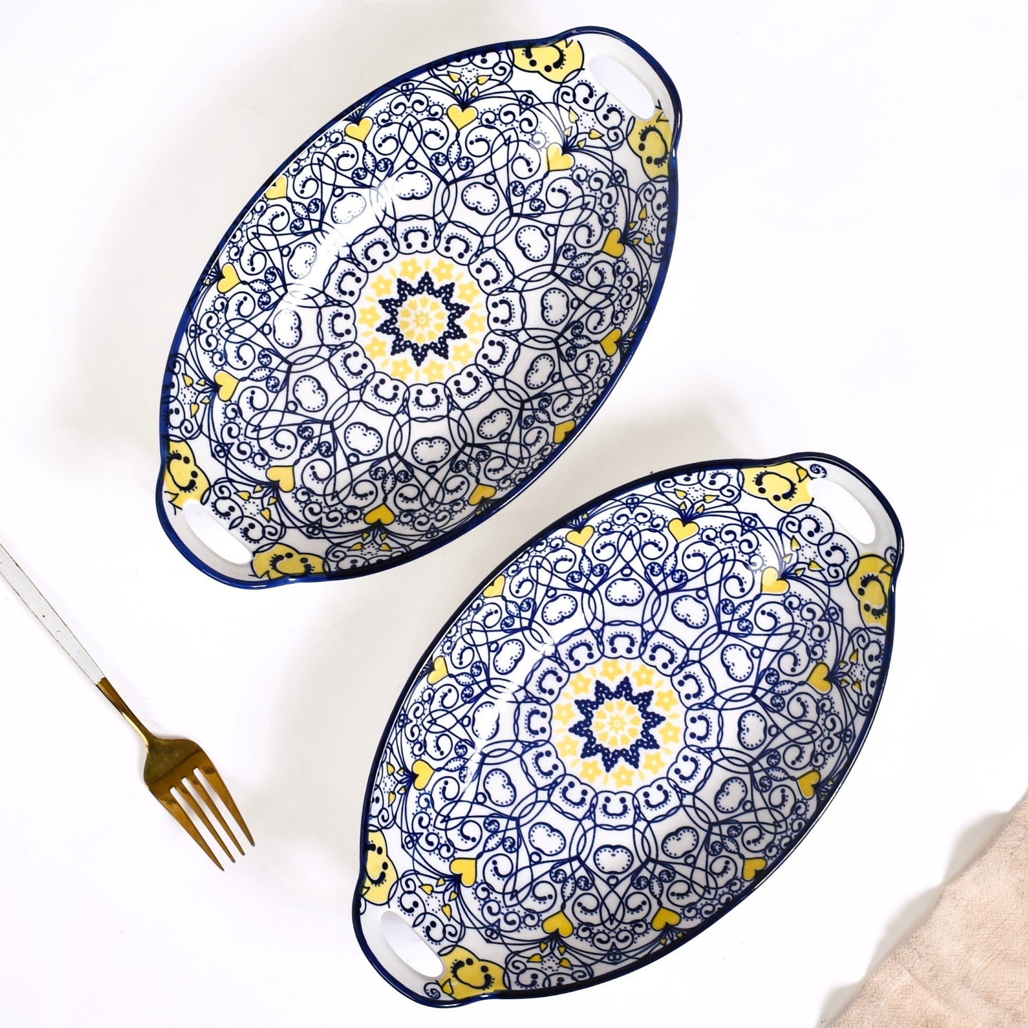 Nestasia Vibrant Mandala Platter Yellow And Blue Set Of 2 - view 7