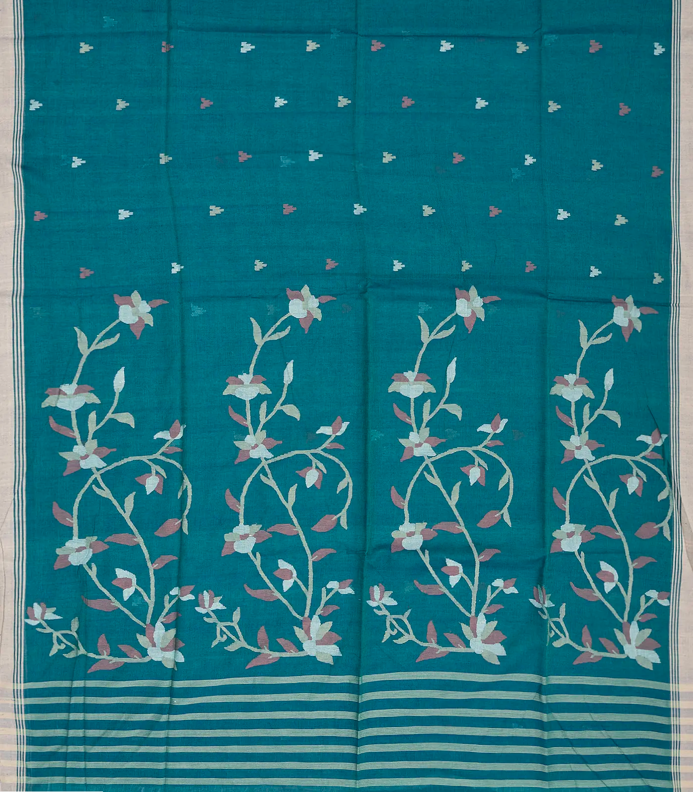 RmKV Cyan Handloom Bengal Cotton Saree With Temple Motifs - view 2