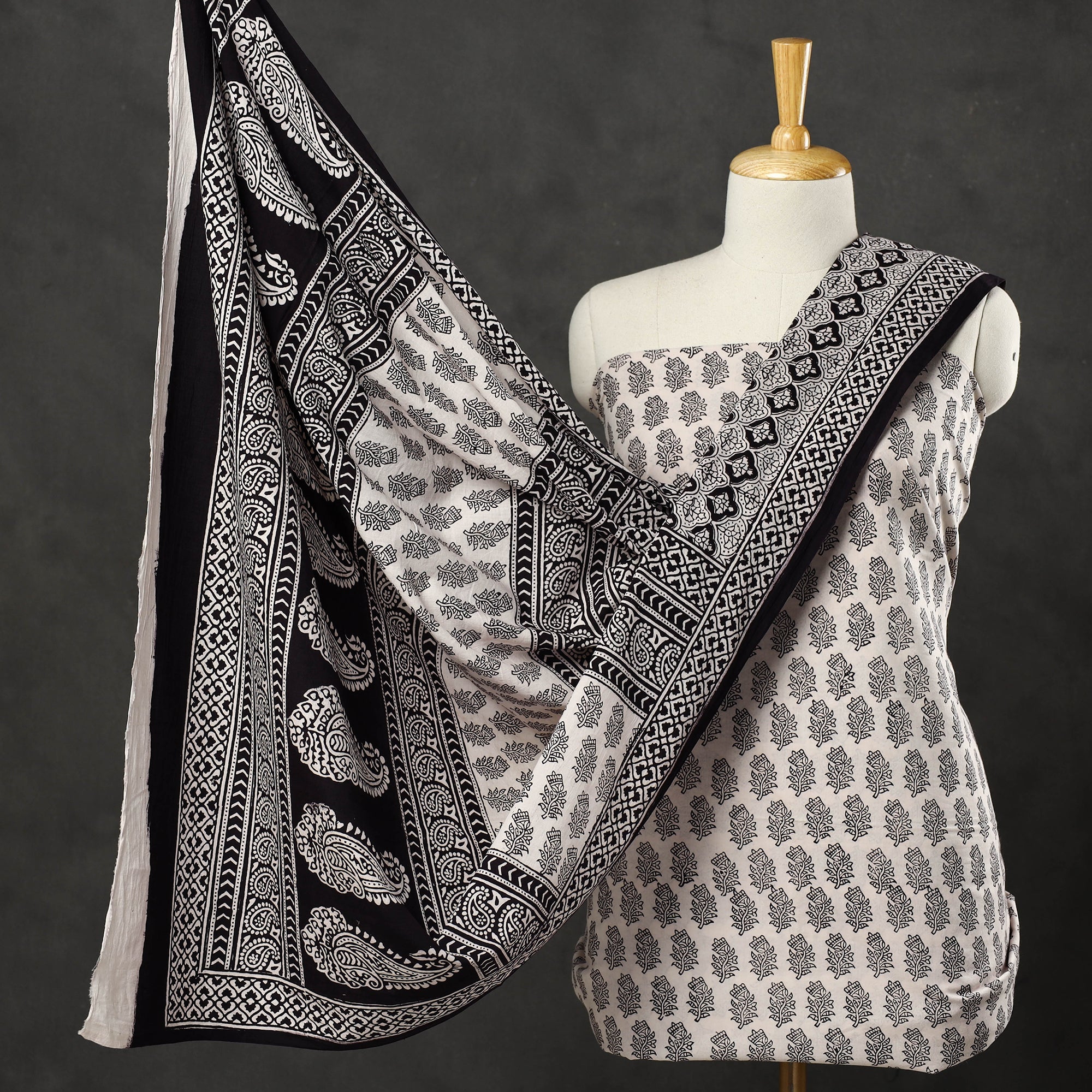 BAGH PRINTS BY UMAR FARUK KHATRI Beige - 3pc Cotton Bagh Print Suit Material Set 36