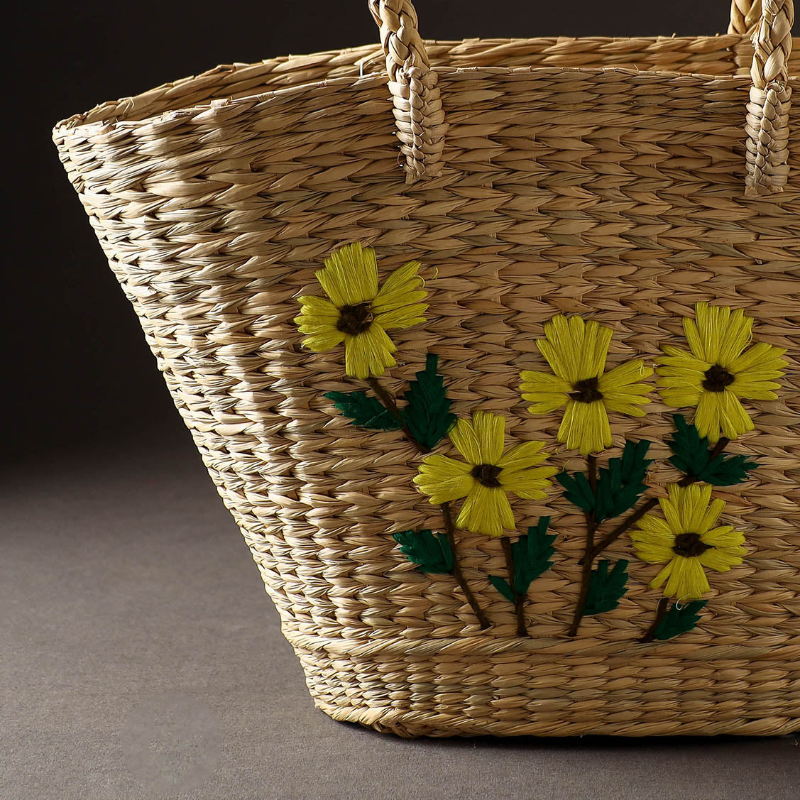 ITOKRI CRAFTS INITIATIVE Beige - Handcrafted Natural Water Reed Embroidered Shopping Bag - view 3