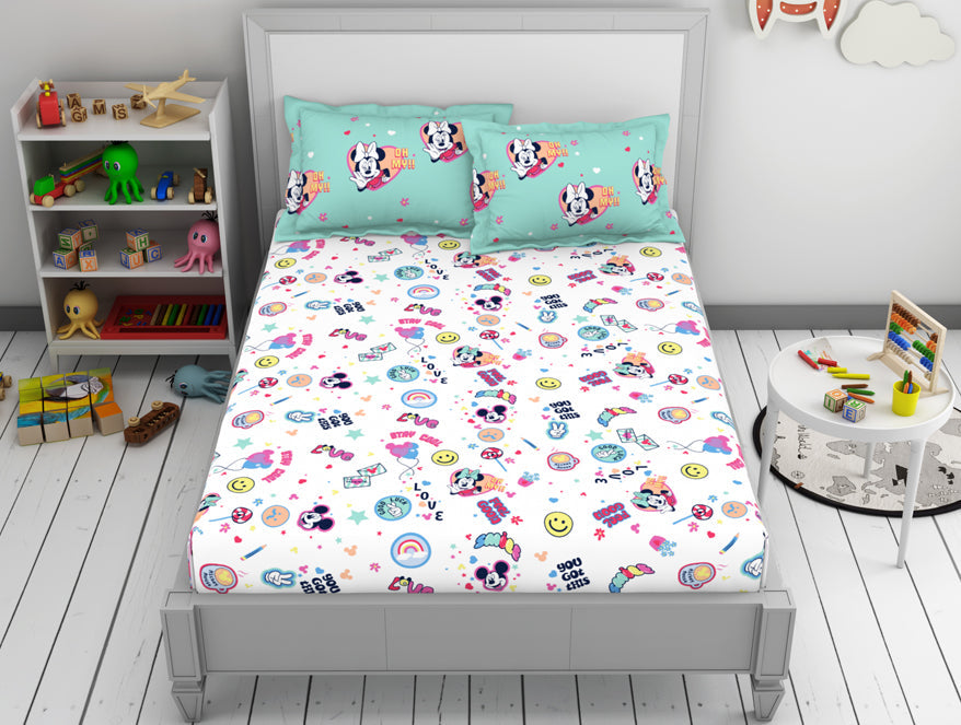 Spaces India Character Yucca - Light Aqua 100% Cotton Double Bedsheet - Disney Minnie By Welspun