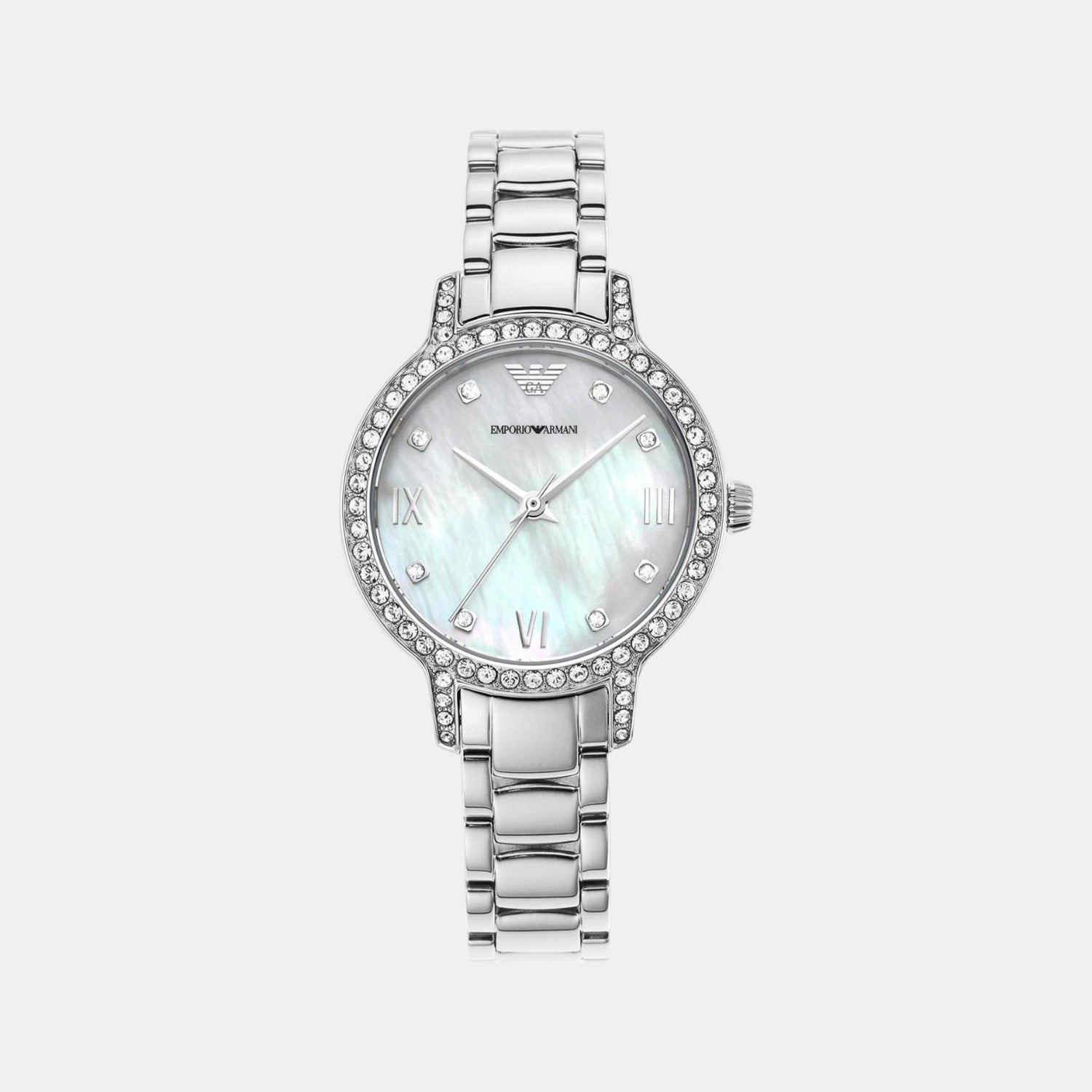 Emporio Armani helios (Cleo) Women Quartz Silver Dial Analog Stainless Steel Watch AR11484