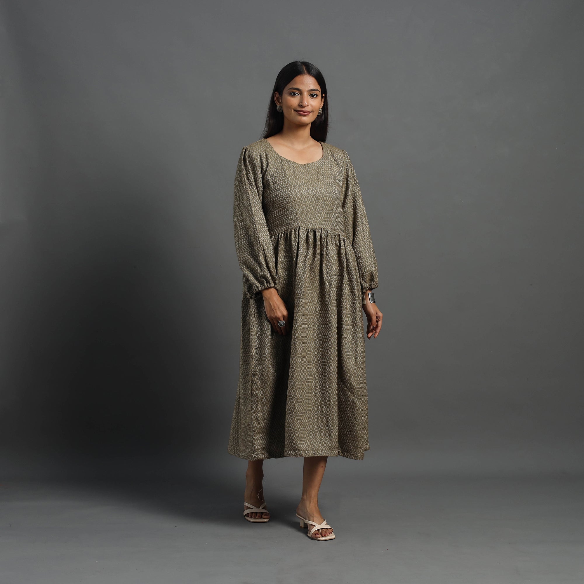 ITOKRI CASUALS Ananya Brown Plain Flared Woolen Dress 04 - view 2