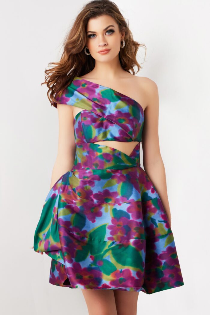 Jovani 34408 Short Printed A Line Cocktail Dress - view 4