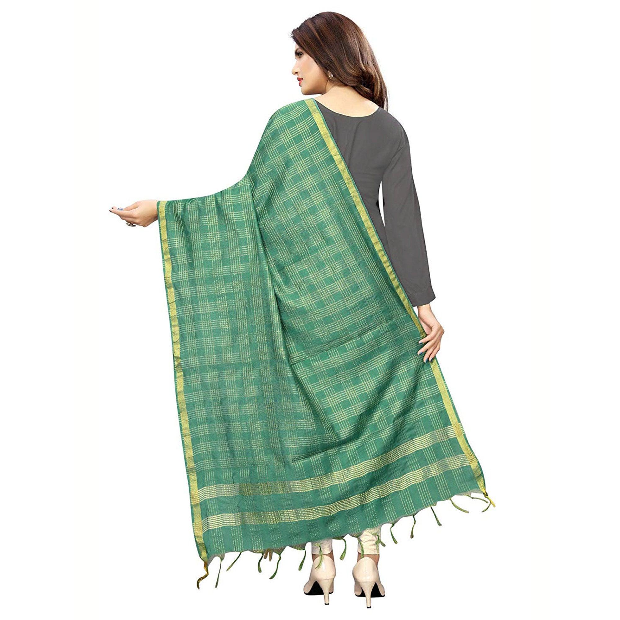 Peachmode Seller Glorious Green Colored Festive Wear Cotton Silk Dupatta - view 2