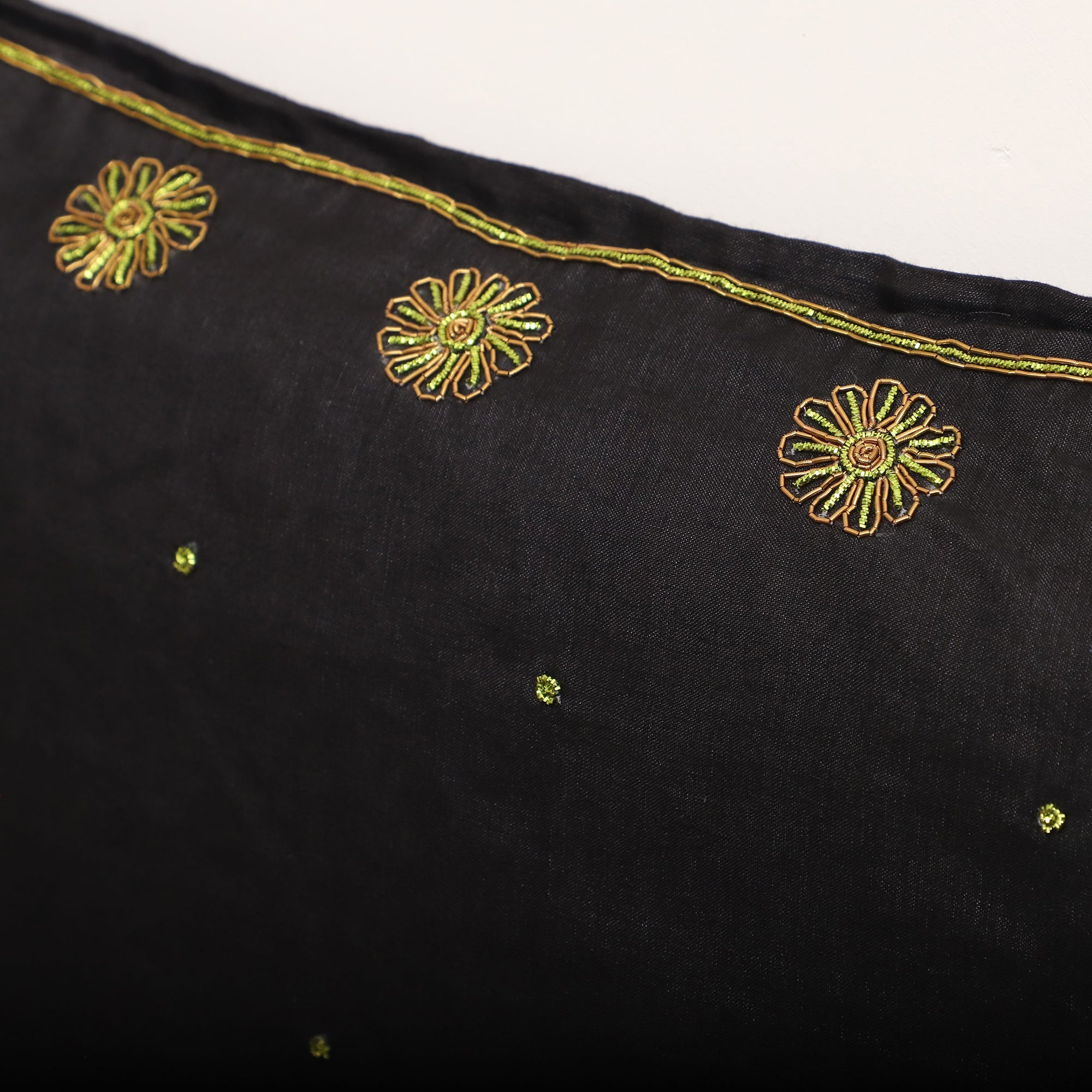 TICS Black - Star Butas - Zardozi Hand Embroidered Raw Silk Cushion Cover (Set of 5) - view 14