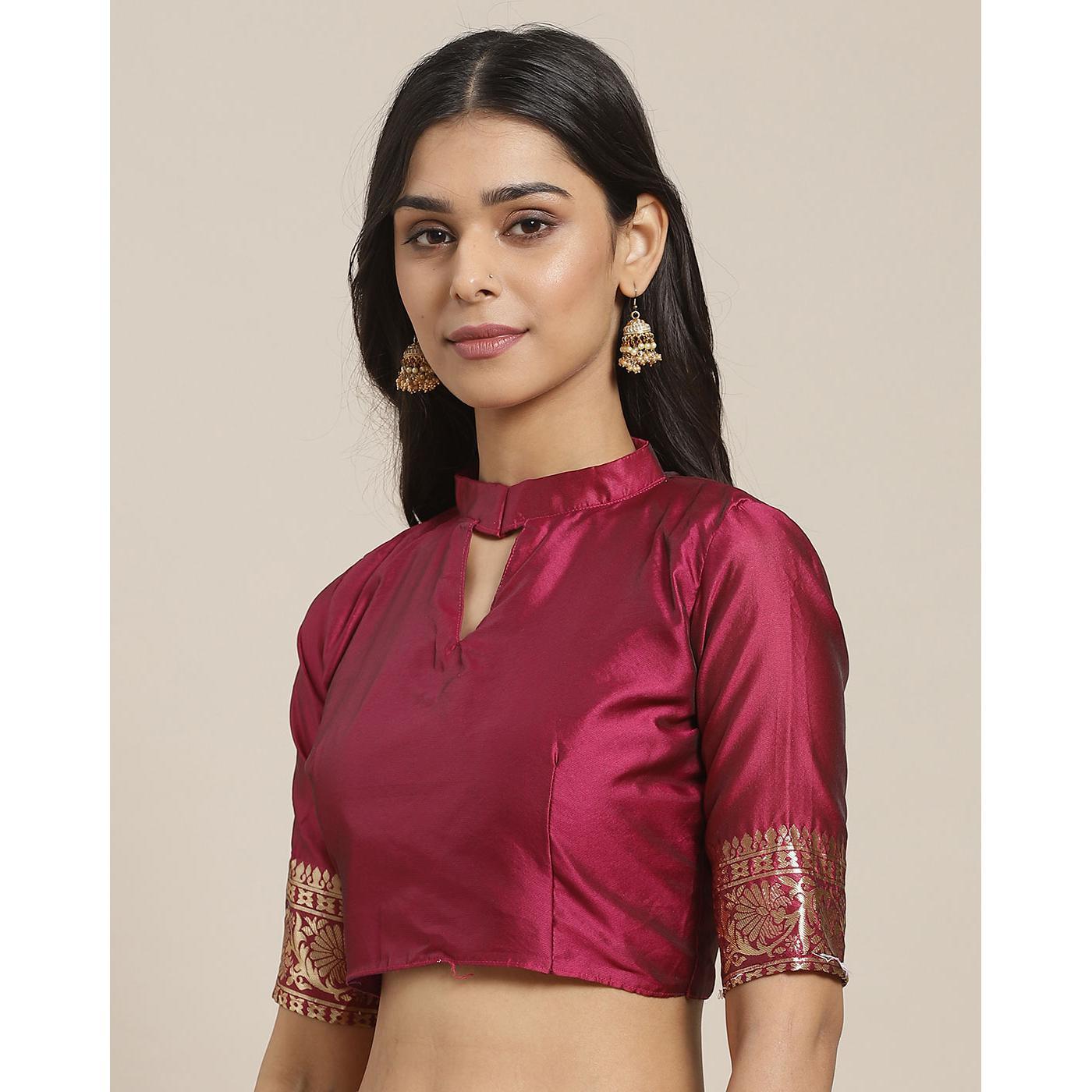 Peachmode Intricate Magenta Colored Festive Wear Woven Silk Blend Saree - view 2