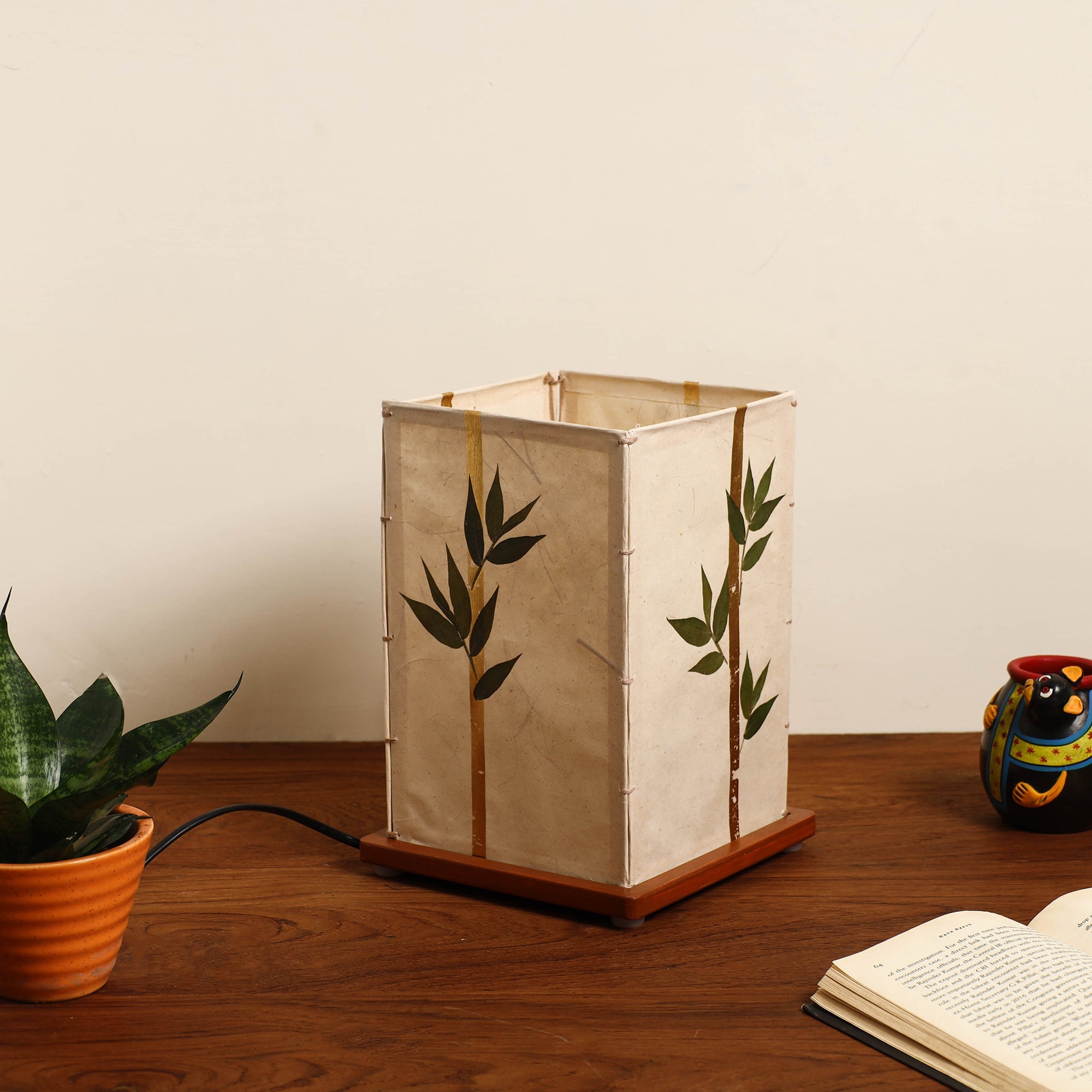 SHRADHANJALI - AN AUROVILLE UNIT Bamboo Art Work Lamp Shade with Wooden Base - view 3