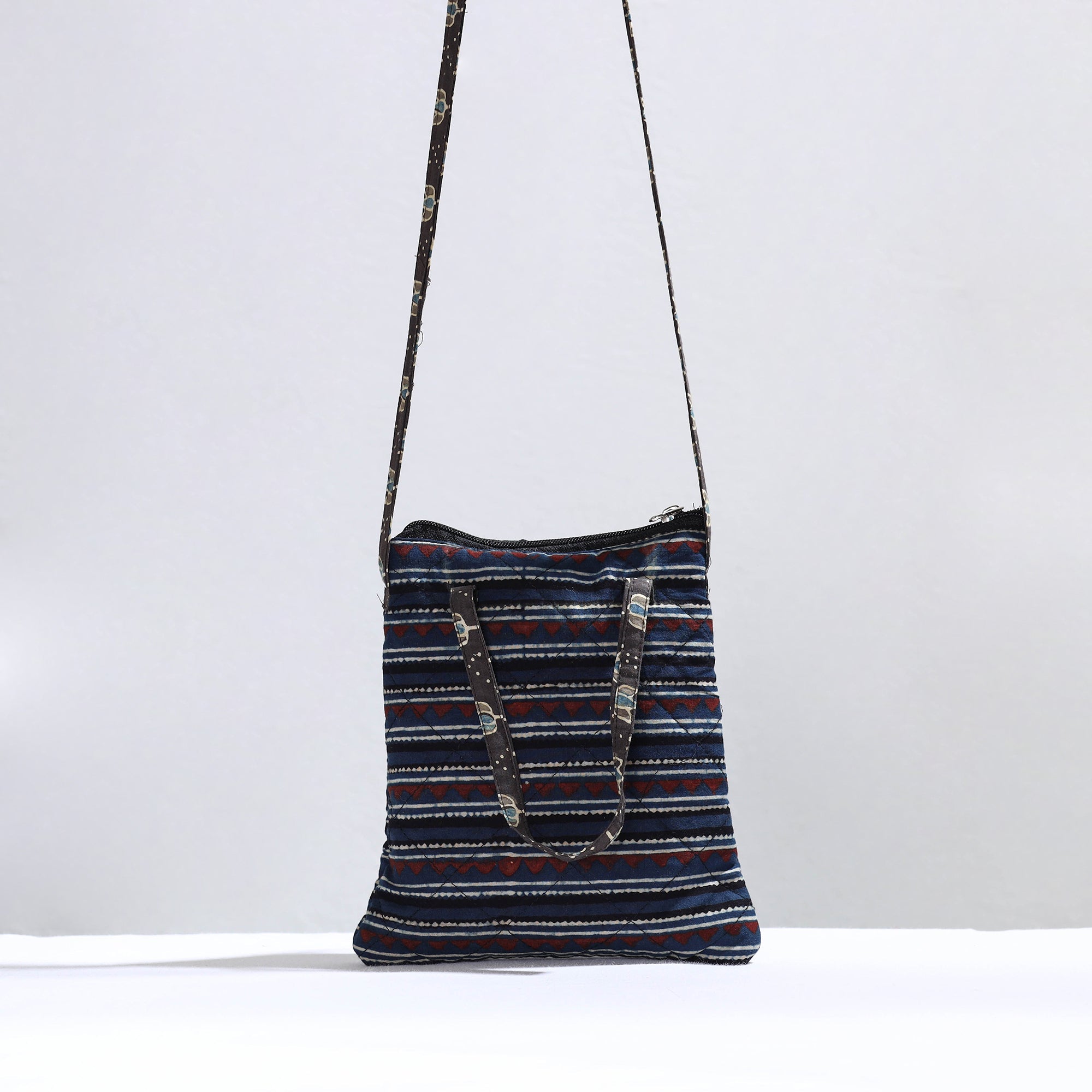 NOORI BAZAR Black - Handmade Quilted Cotton Ajrakh Block Printed Sling Bag 05