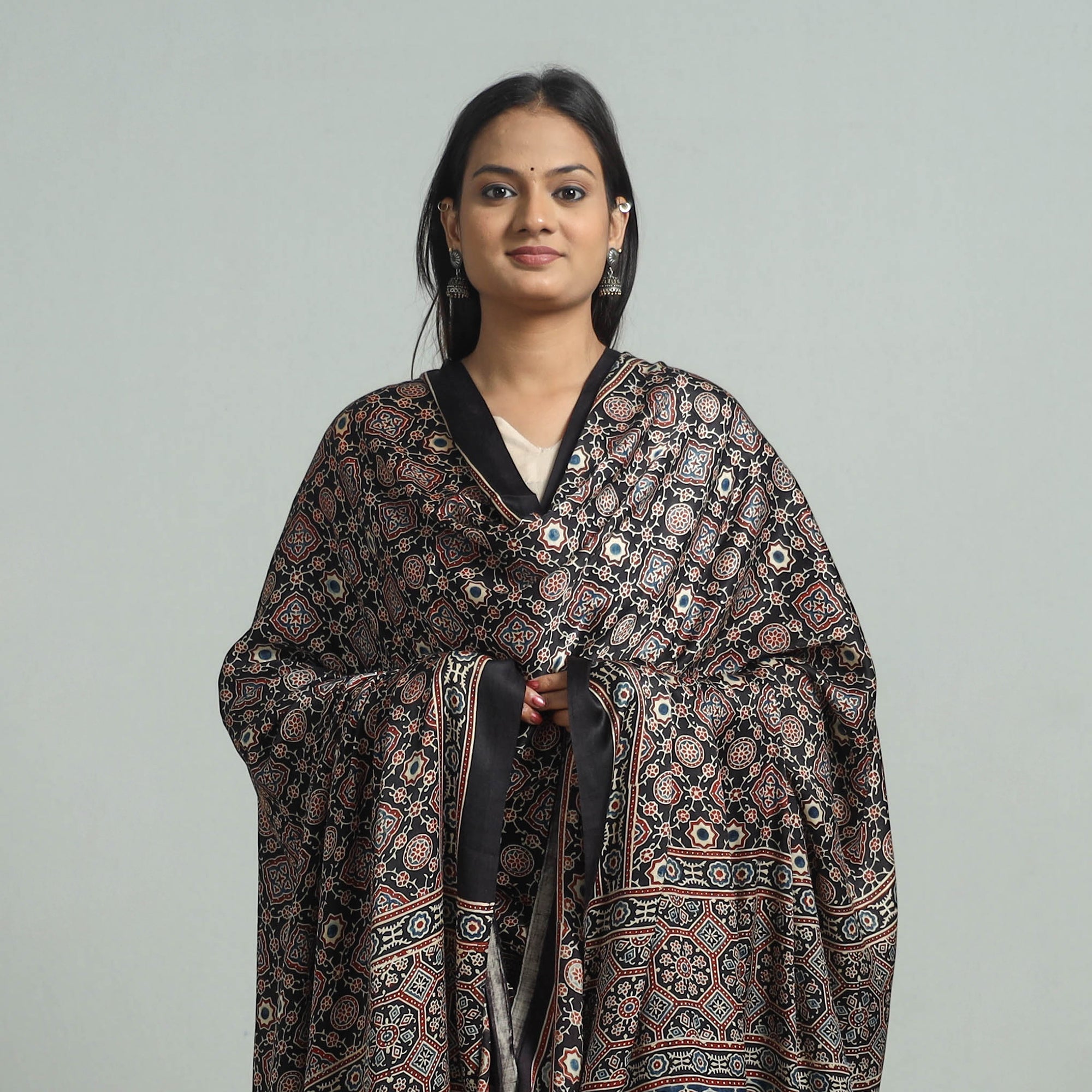 KACHCHH JI CHHAAP Black - Modal Silk Block Print Ajrakh Dupatta 97 - view 3