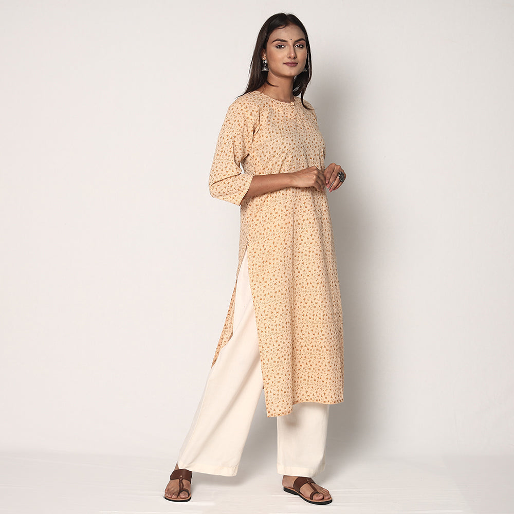 ITOKRI CASUALS Beige - Tribal Motifs Hand Printed Cotton Casual Long Kurta - view 2