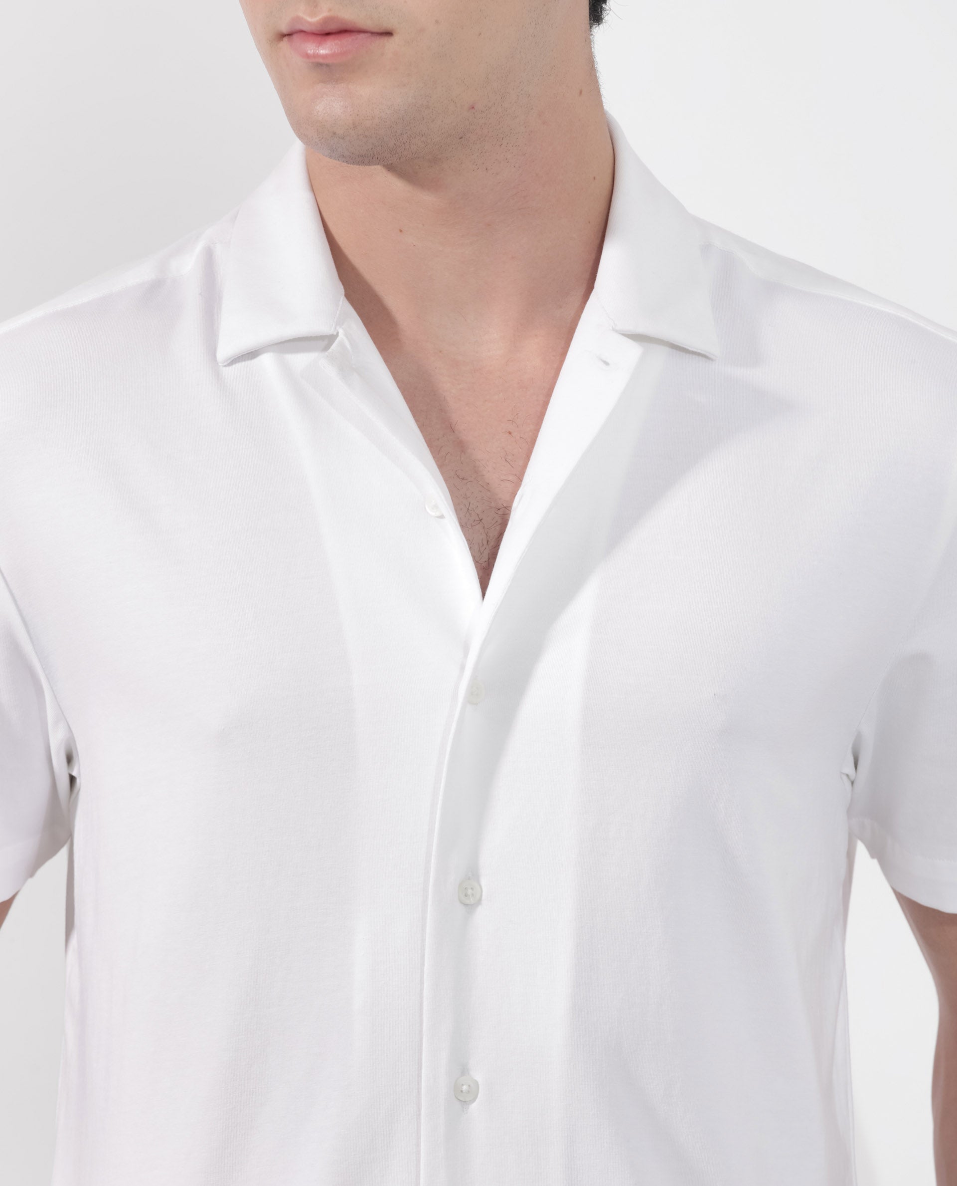 ARTICALE Rare Rabbit Men's Nick Off-White Cotton Lycra Fabric Cuban Collar Half Sleeves Solid Shirt - view 4