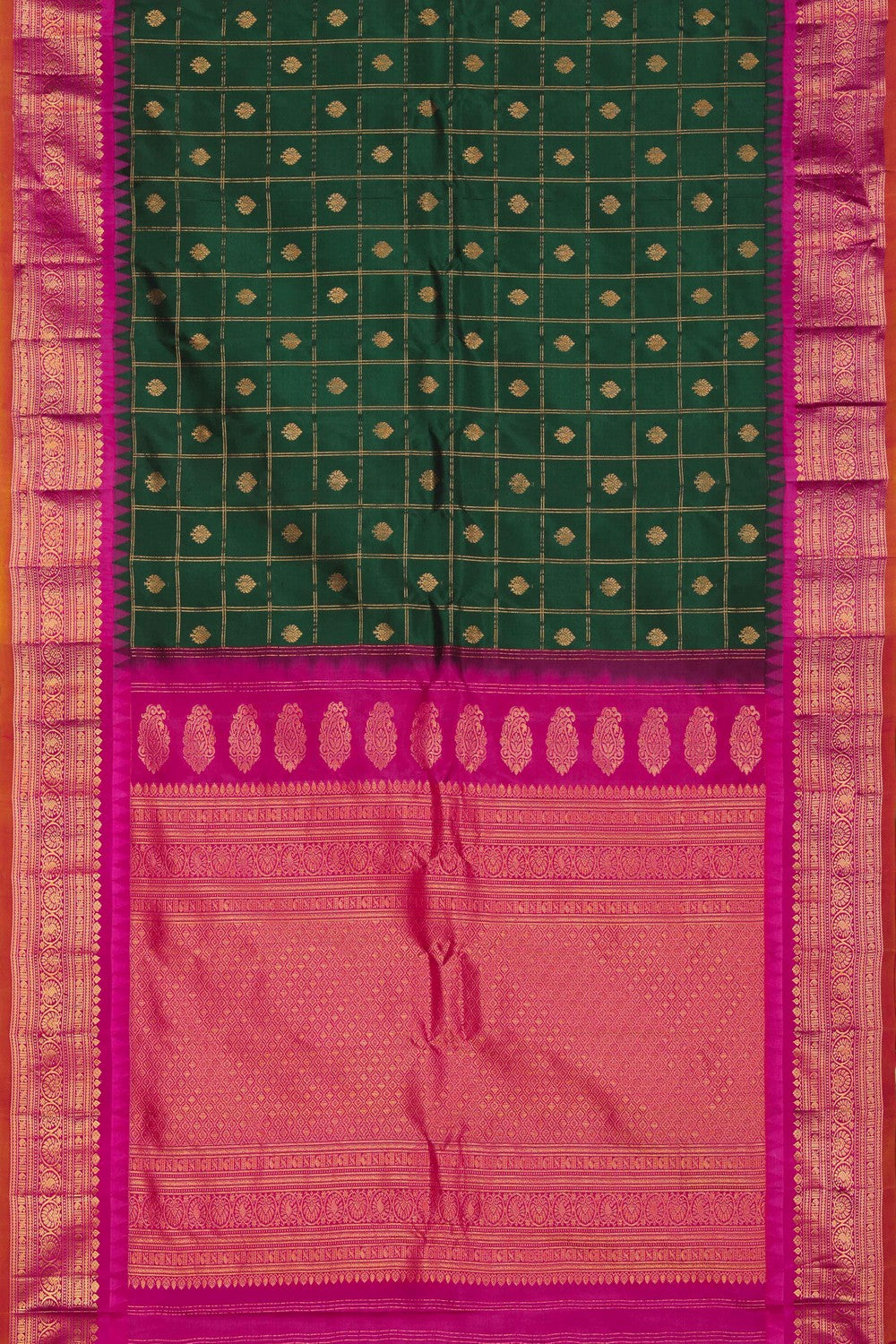 Kalanjali Gadwal Silk Green Saree – Women's - view 3