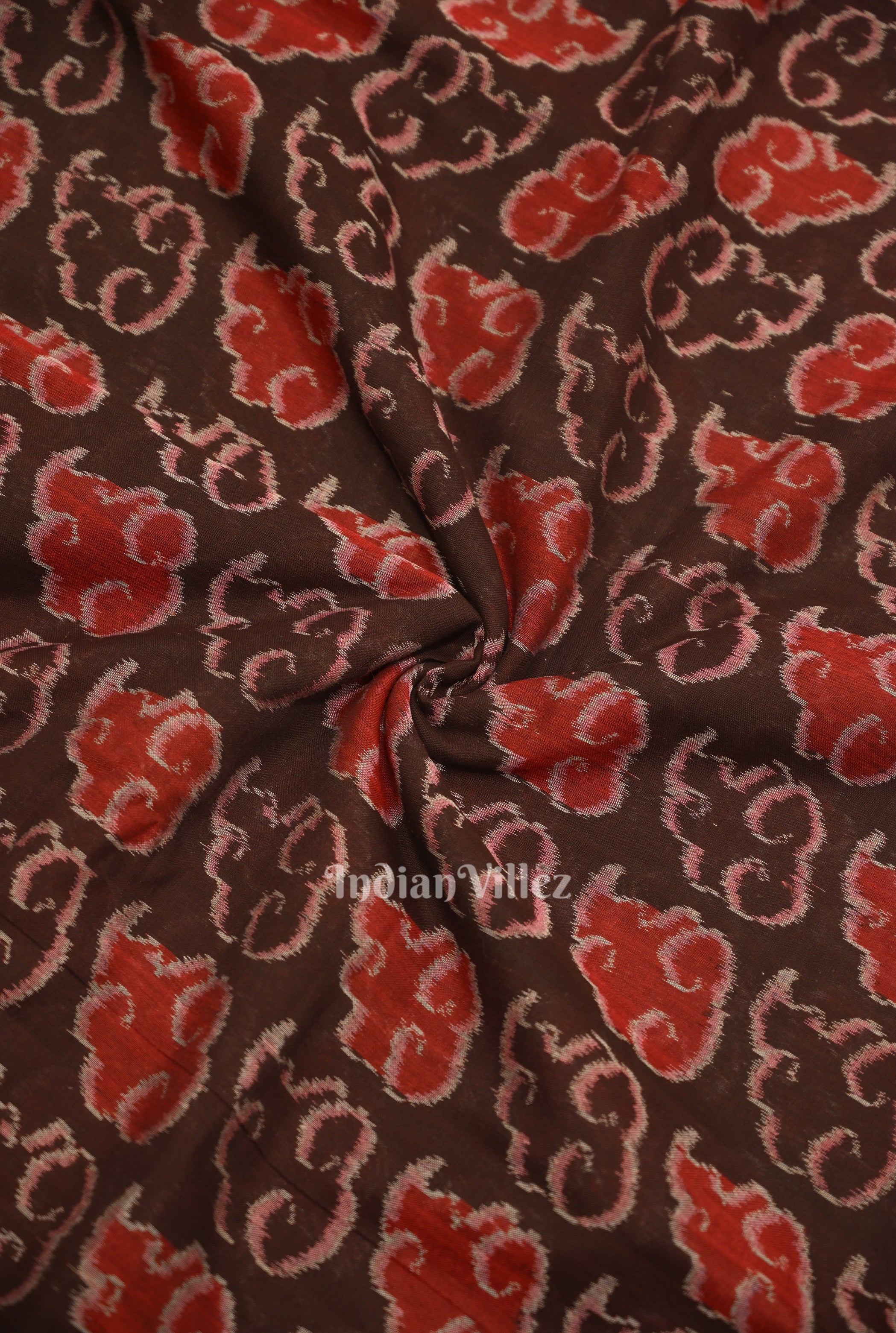IndianVillèz Chocolate Brown Sambalpuri Odisha Ikat Cotton Fabric