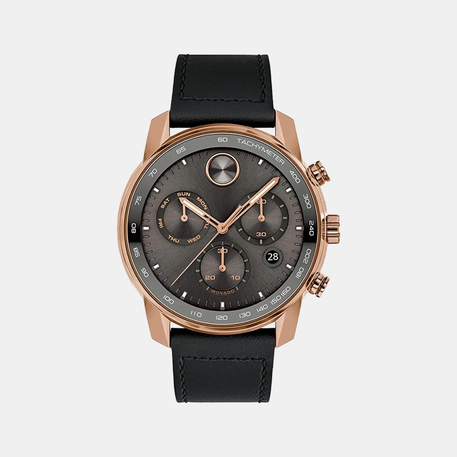 Movado Bold Verso Men Quartz Grey Dial Chronograph Leather Watch 3600739
