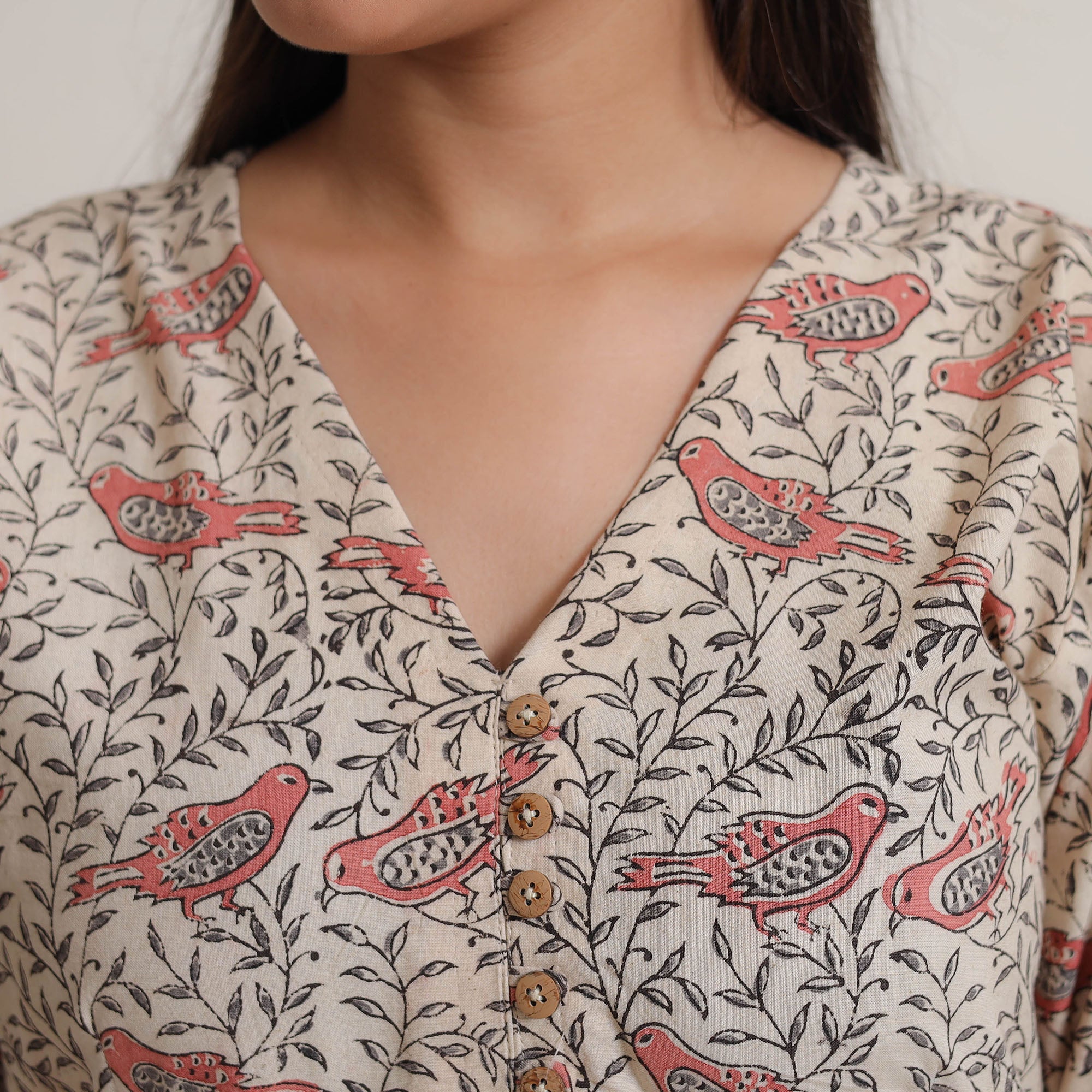 ITOKRI CASUALS Beige - Pedana Kalamkari Block Printed Cotton A-Line Kurta 04 - view 5
