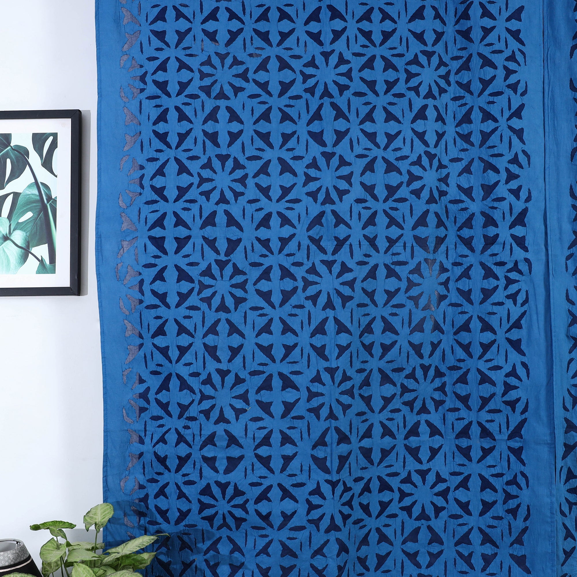 SHADES OF MARUDHARA Blue - Flower Cutwork Cotton Barmer Applique Window Curtain - view 3